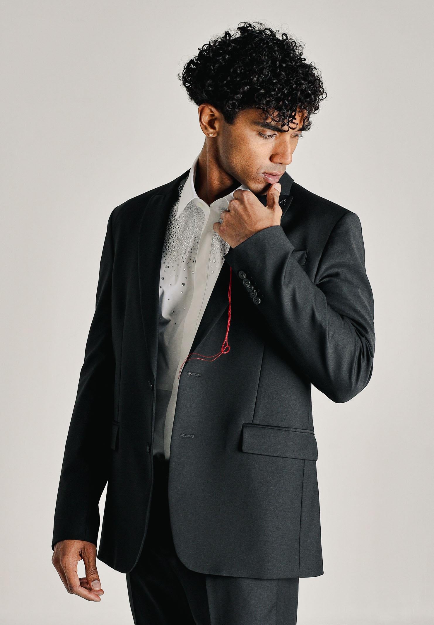 PATRIZIA PEPE Camicia a manica lunga bianca da uomo con strass 5C0339A1VX W103 PATRIZIA PEPE