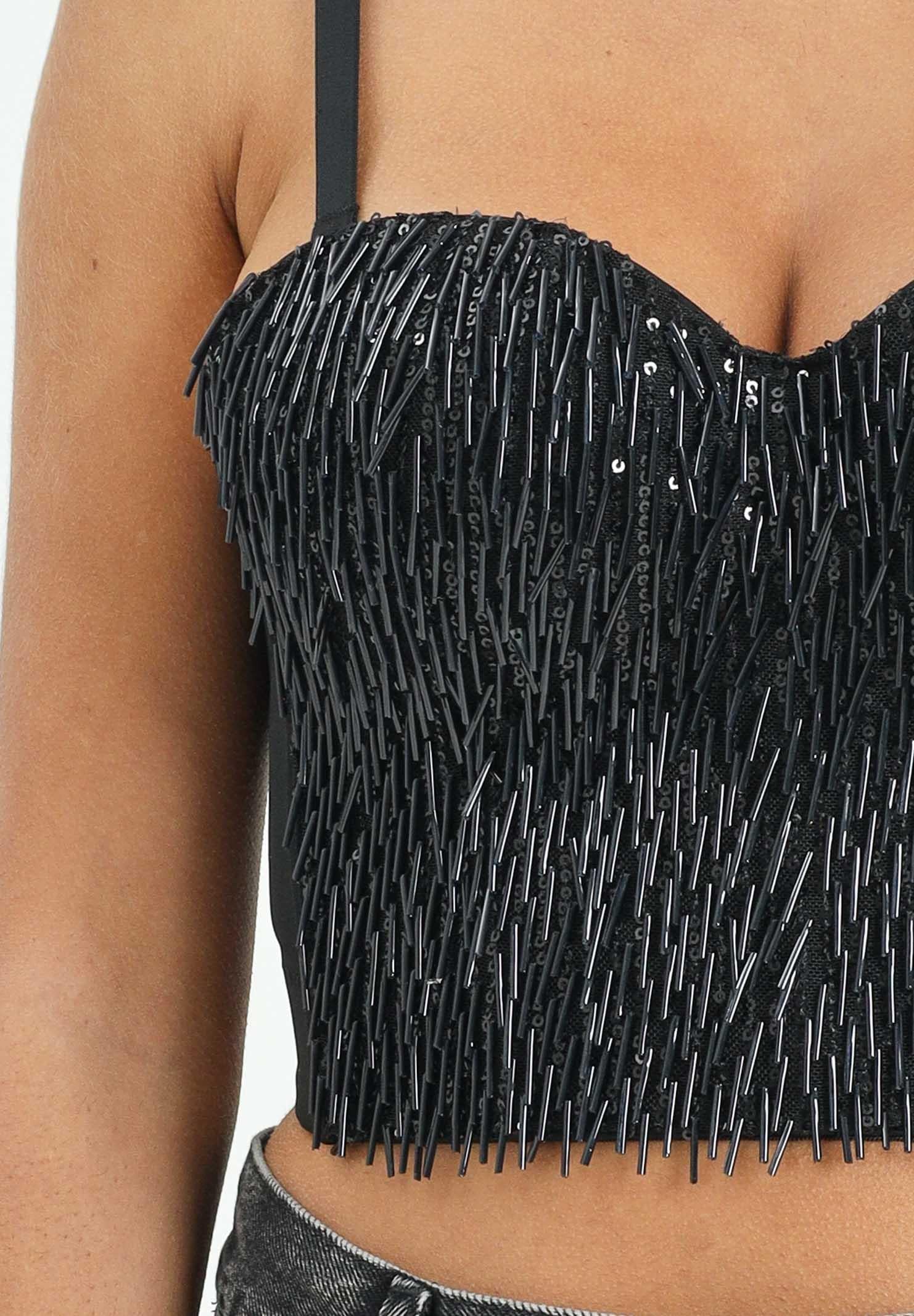TPN Corpetto nero da donna con strass FERSIT122W5 D6 TPN