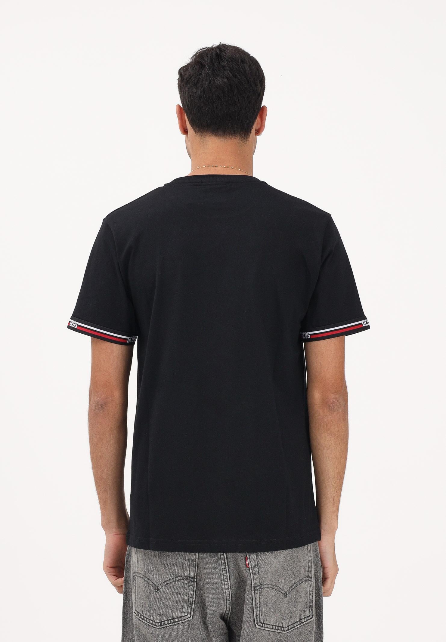 GCDS T-shirt a manica corta nera per uomo e donna con bande logate C1MEQC036J101 999B GCDS