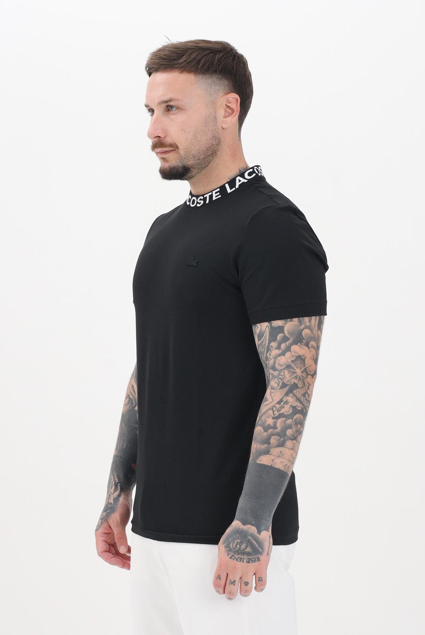 LACOSTE T-shirt a manica corta Jacquard Branded nera da uomo TH9582 031 LACOSTE