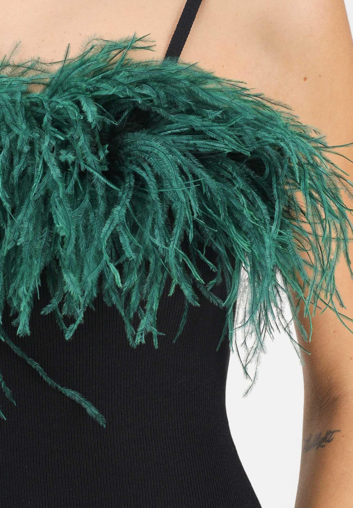 NOELL MAGGINI Abito midi nero da donna con piume verdi 00126083 NEVE NOELL MAGGINI