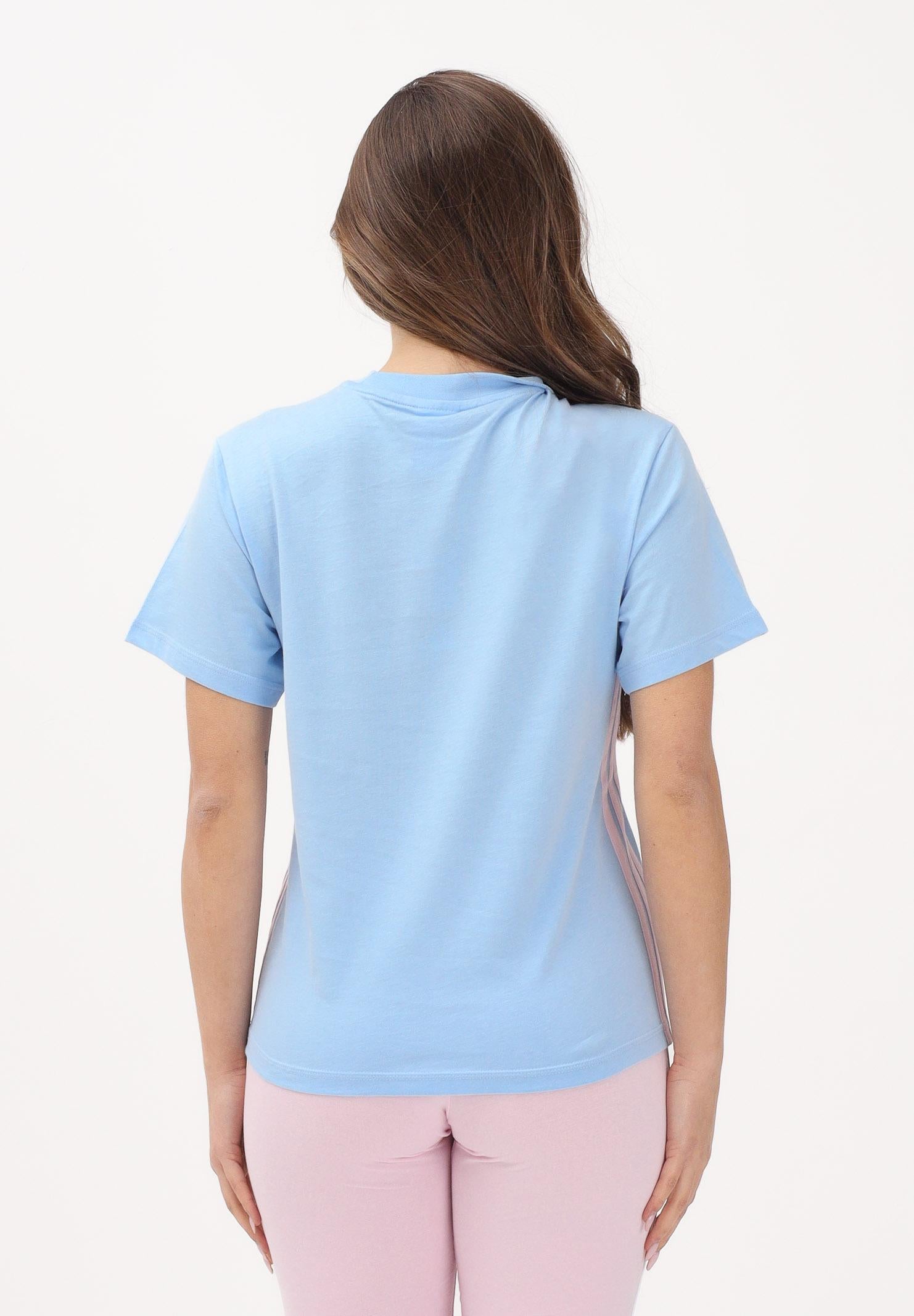 ADIDAS PERFORMANCE T-shirt a manica corta ESSENTIALS 3-STRIPES celeste e rosa da donna KB7119 . ADIDAS PERFORMANCE