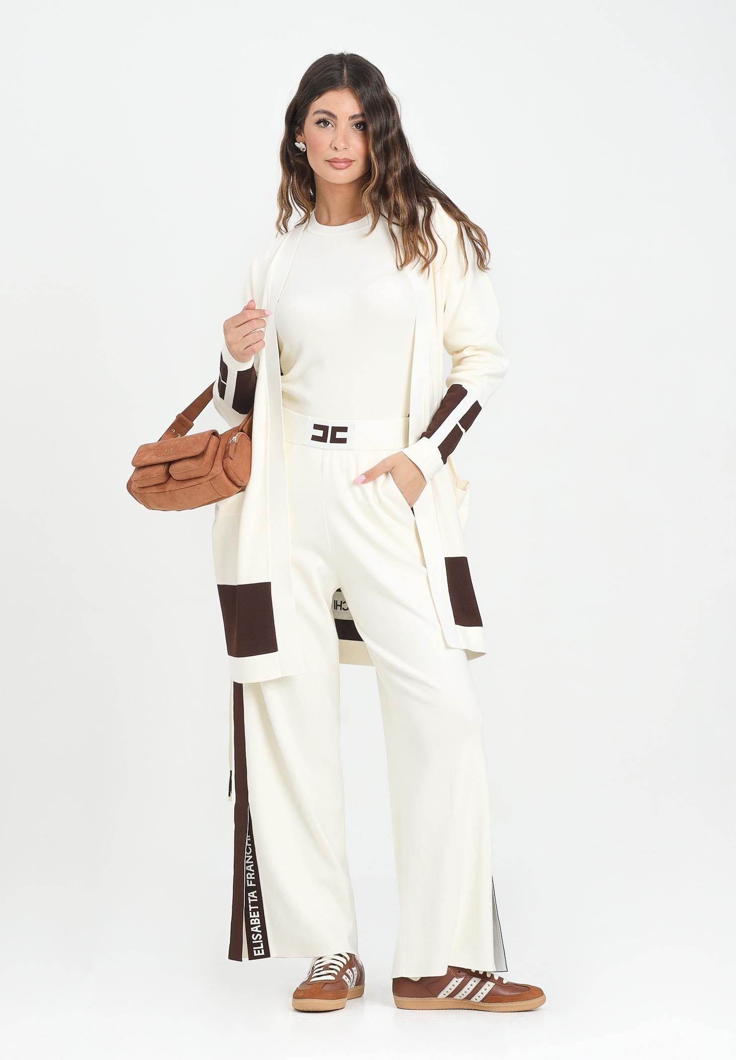 ELISABETTA FRANCHI Cardigan lungo panna da donna con bande lucide MK02S56E2 EG2 ELISABETTA FRANCHI