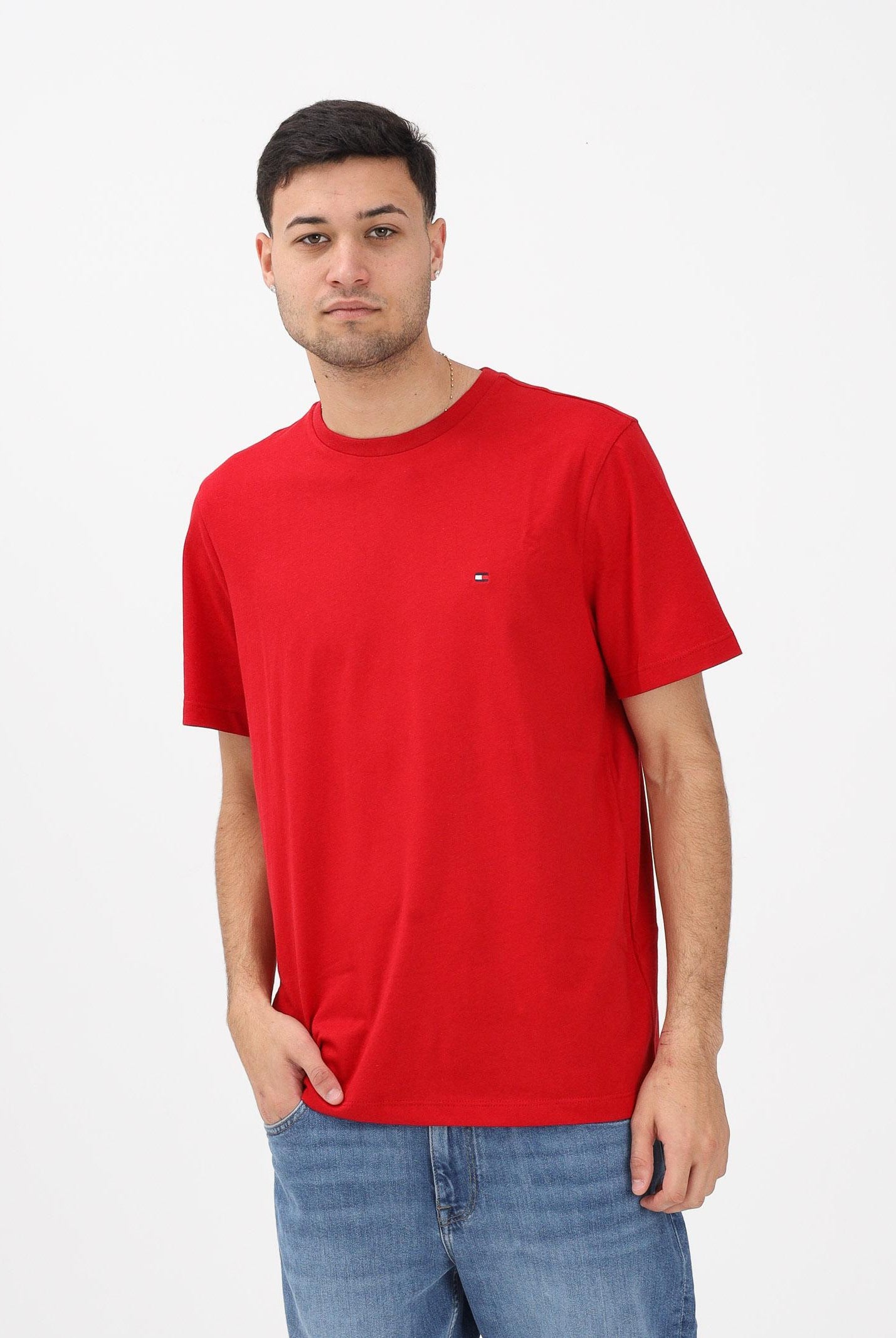TOMMY HILFIGER T-shirt a manica corta rossa da uomo con logo MW0MW39995 XLD TOMMY HILFIGER