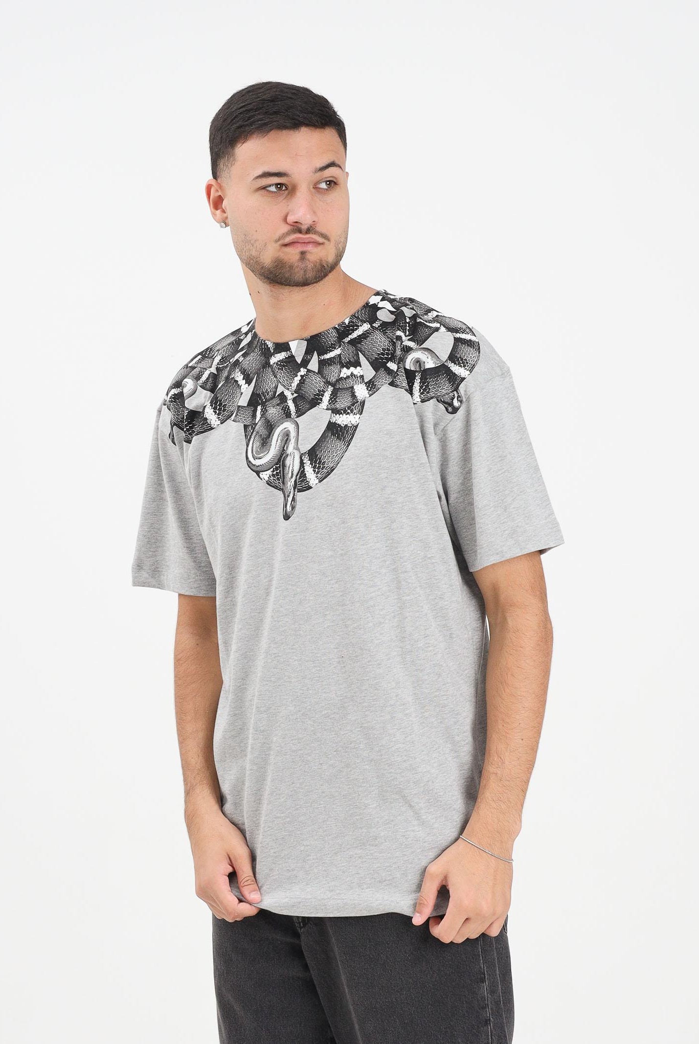 MARCELO BURLON COUNTY OF MILAN T-shirt a manica corta grigia da uomo con stampa serpente F5CAMATH041 101 MARCELO BURLON COUNTY OF MILAN