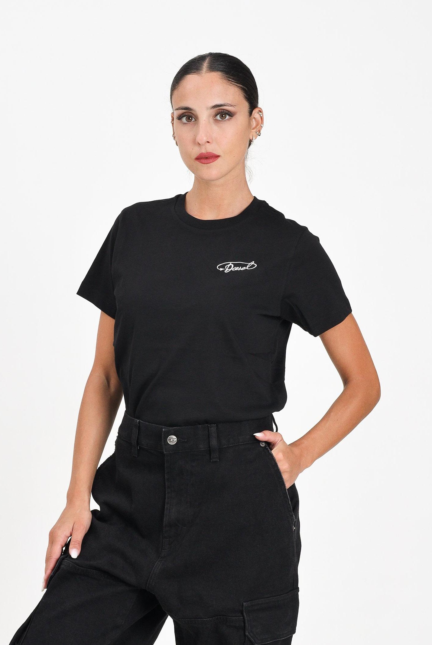 DIESEL T-shirt a manica corta nera per donna, ragazzi e bambini con logo Diesel J025260CATM K900 DIESEL