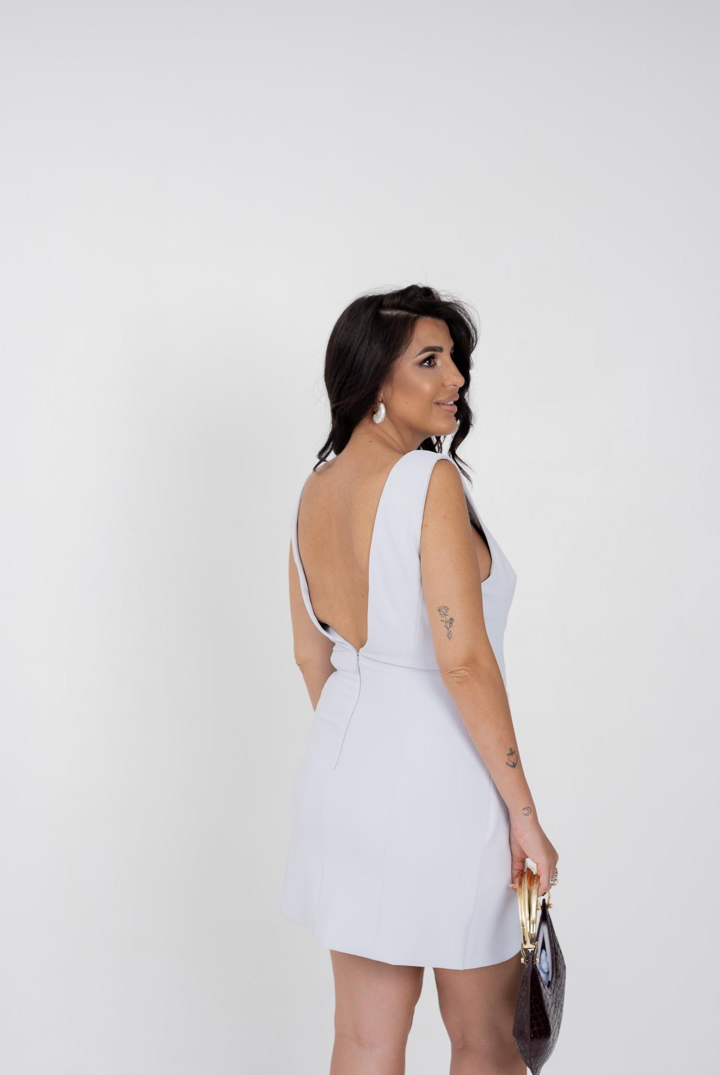 ELISABETTA FRANCHI Abito corto ghiaccio da donna con bottoni gioiello AB79856E2 EA7 ELISABETTA FRANCHI