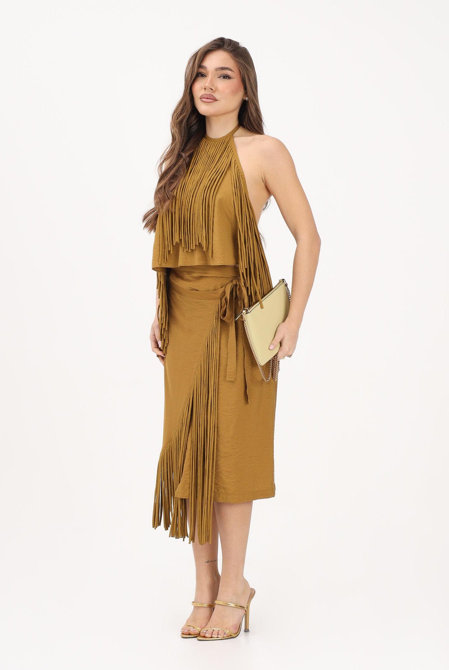 PINKO Gonna midi kiwi da donna con frange 106887A3AY L25 PINKO