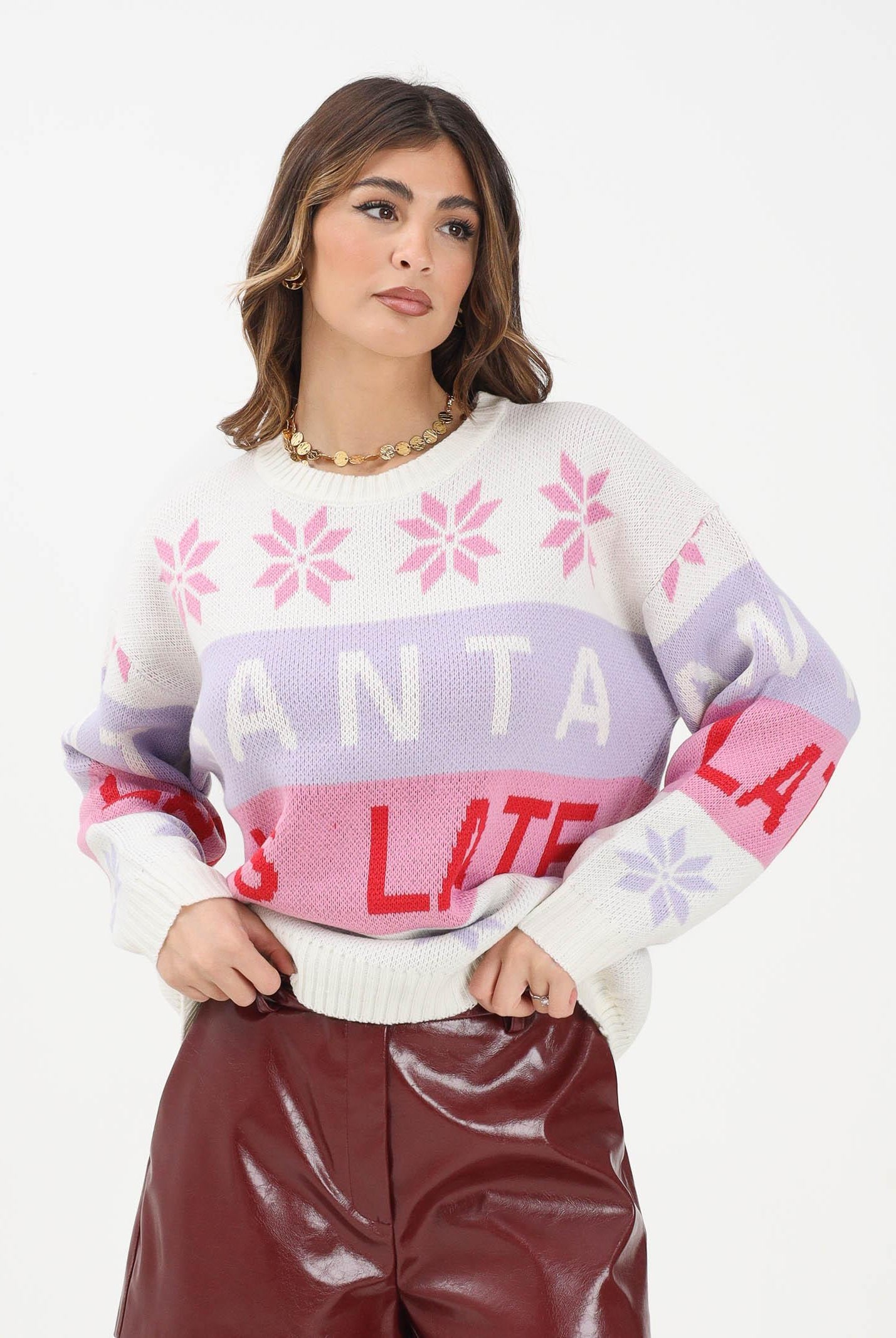 ONLY Maglioncino girocollo panna da donna dal mood vivace e natalizio 15354974 CloudDancer ONLY