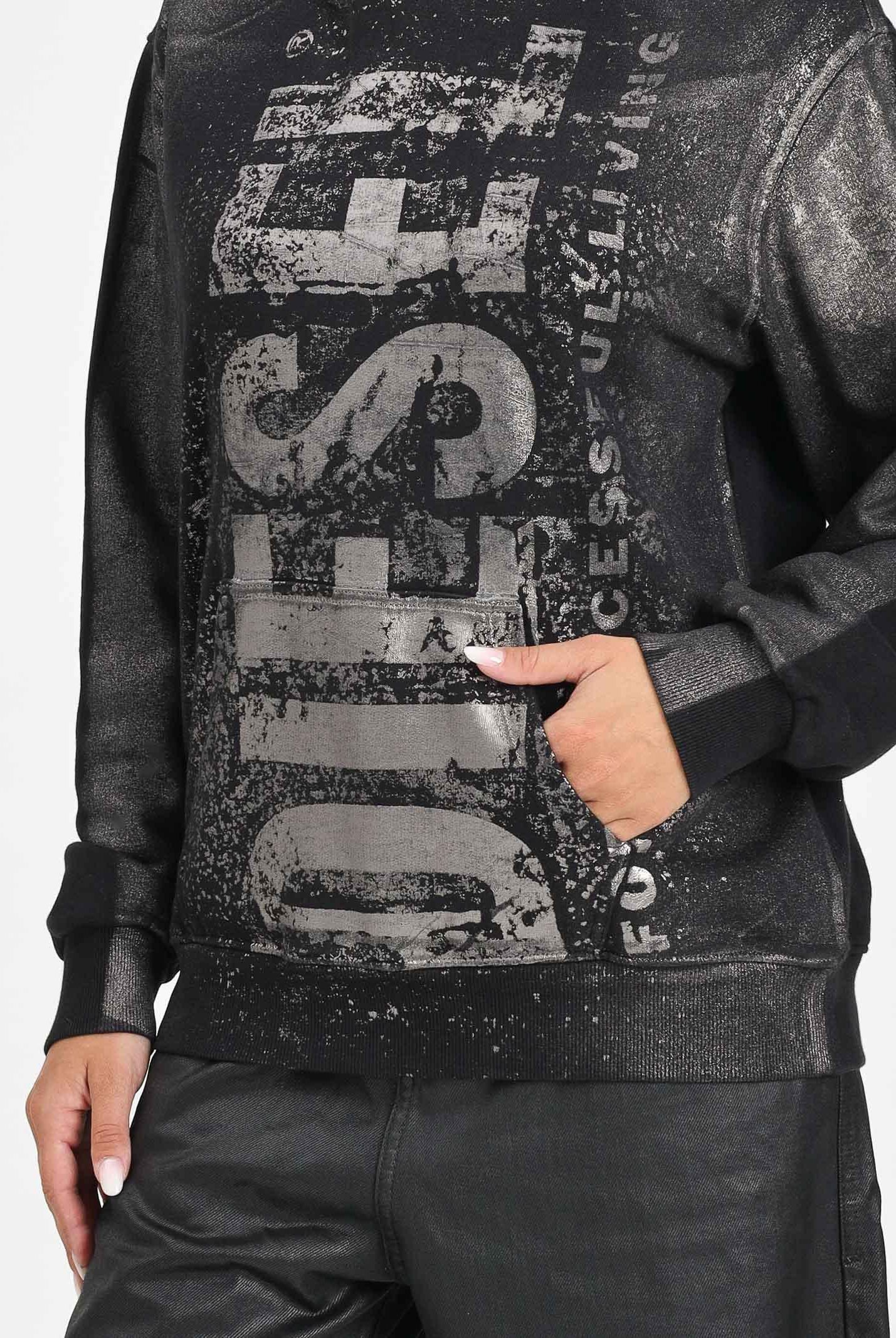 DIESEL Felpa con cappuccio nera per donna, ragazzi e bambini dal look vissuto J02492KYAZU K900 DIESEL