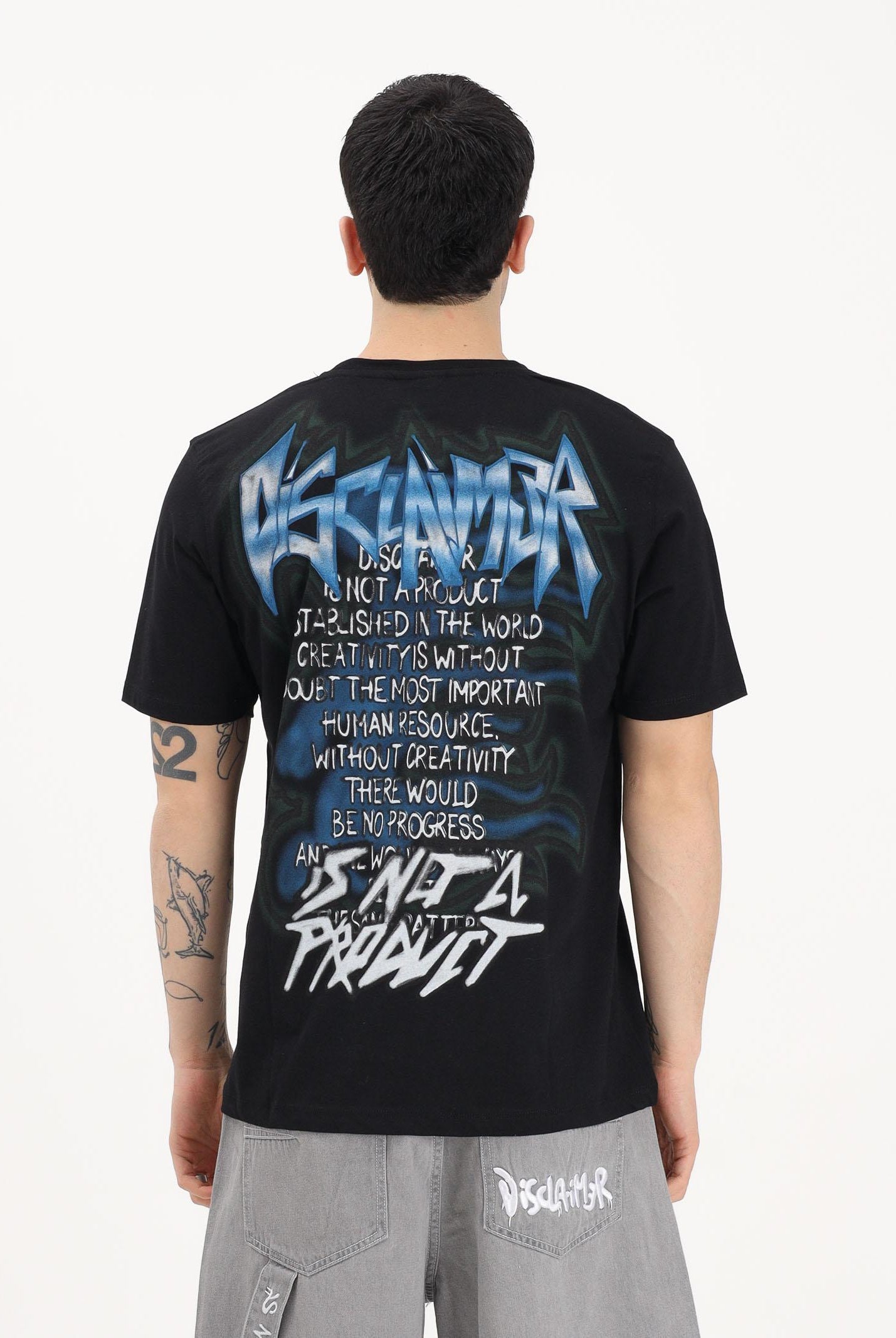 DISCLAIMER T-shirt a manica corta nera da uomo con stampa grafica posteriore 26EDS55445 NE DISCLAIMER