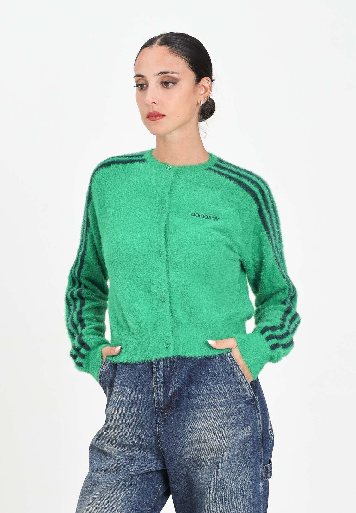 ADIDAS ORIGINALS Cardigan Fluffy Knitted verde da donna JW5177 ADIDAS ORIGINALS