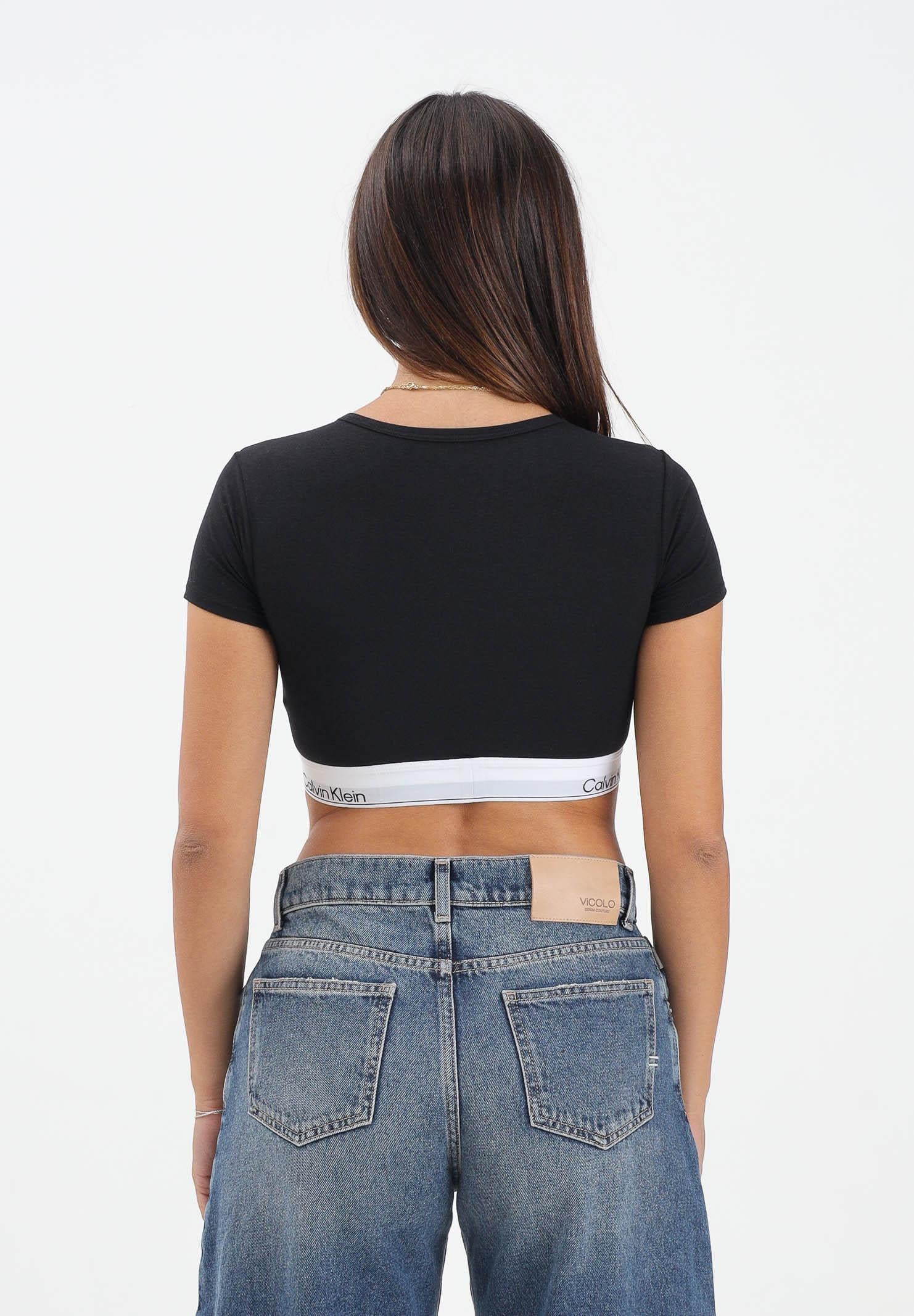 CALVIN KLEIN T-shirt a manica corta nera da donna con banda logata LV00QF8495 UB1 CALVIN KLEIN