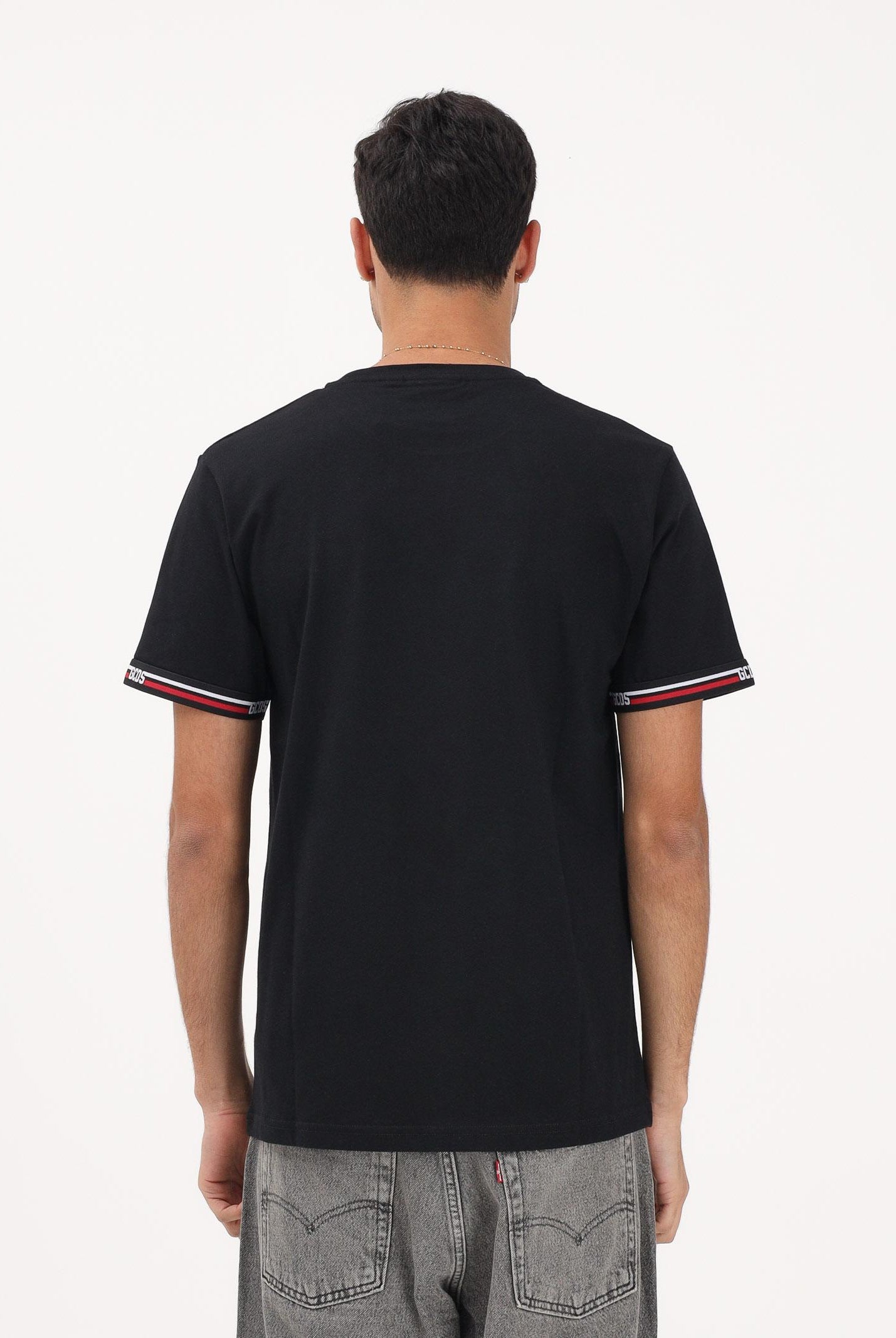 GCDS T-shirt a manica corta nera per uomo e donna con bande logate C1MEQC036J101 999B GCDS