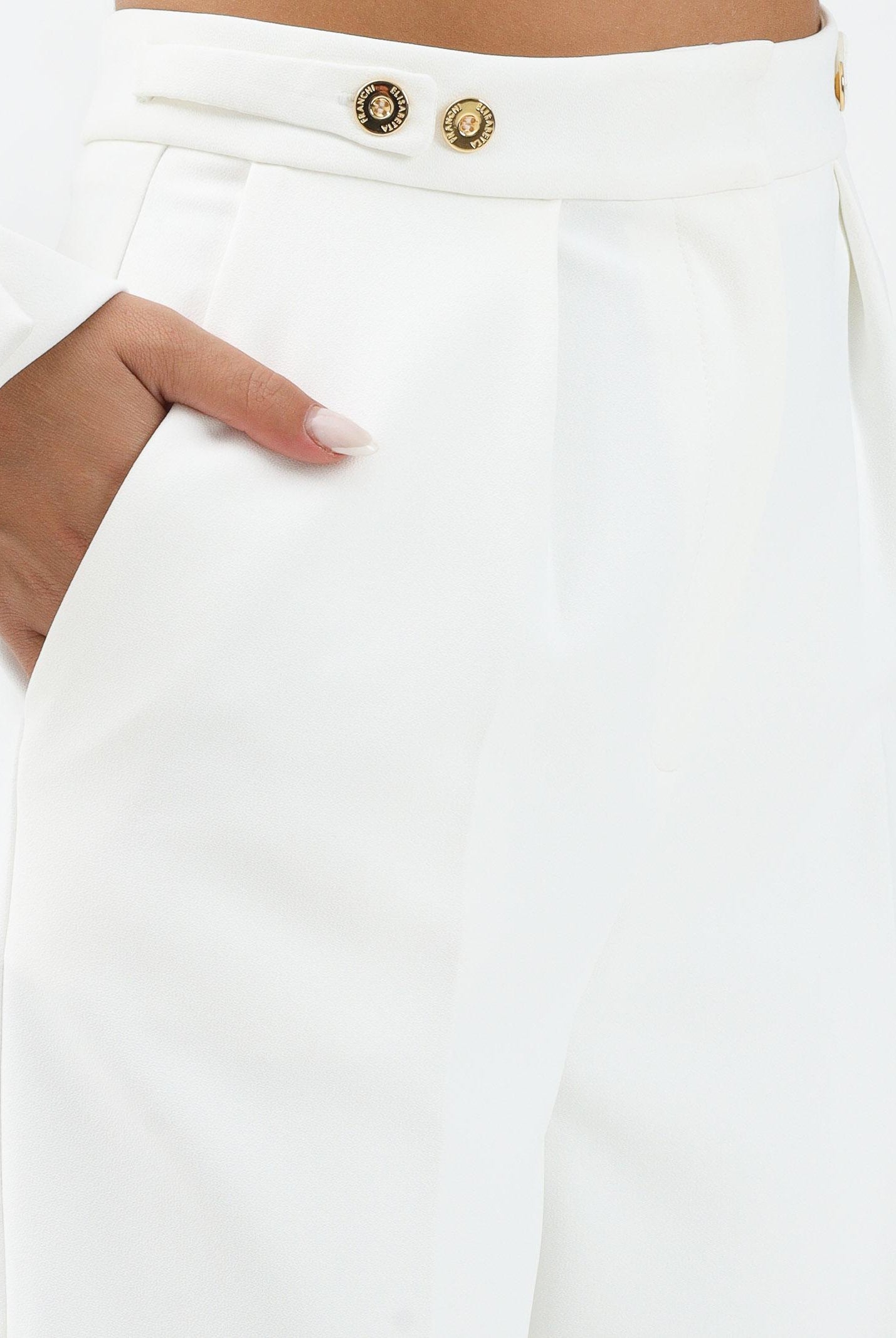 ELISABETTA FRANCHI Pantalone elegante avorio da donna con accessorio gioiello PA09956E2 360 ELISABETTA FRANCHI