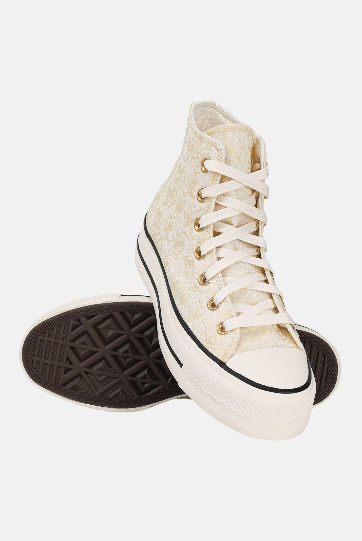CONVERSE Sneakers Chuck Taylor All Star Lift Elevated Material Cano Alto panna e oro da donna A19115C . CONVERSE