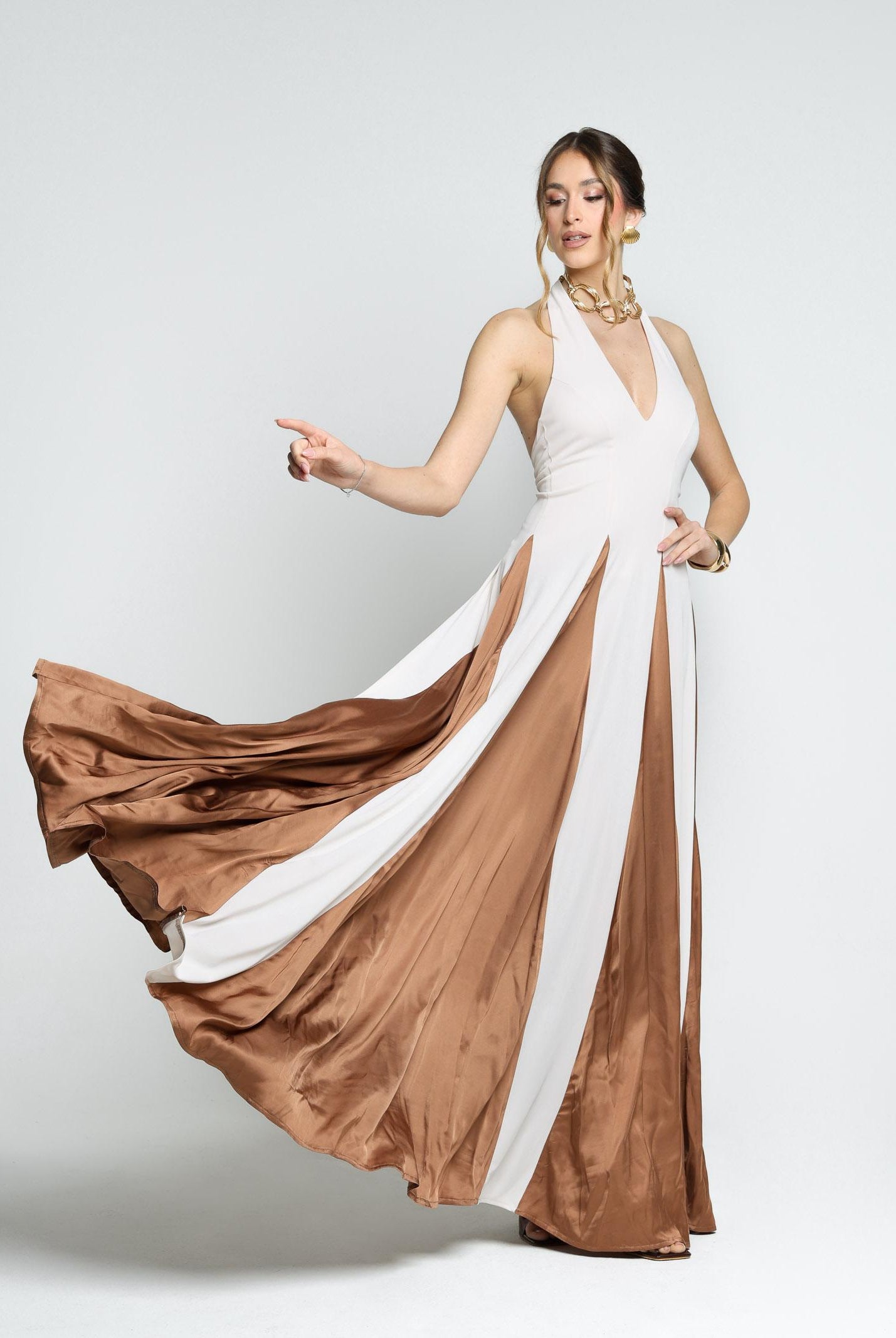 SANTAS Abito lungo MOUSSE panna da donna PV25022 CAMMELLO SANTAS