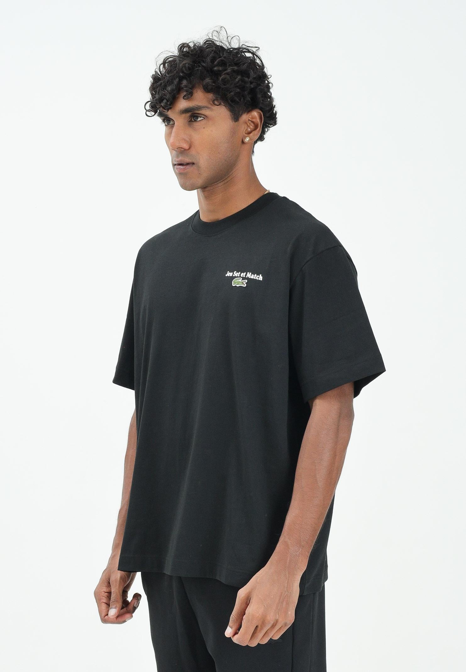 LACOSTE T-shirt a manica corta nera da uomo con stampa sul retro TH5950 031 LACOSTE