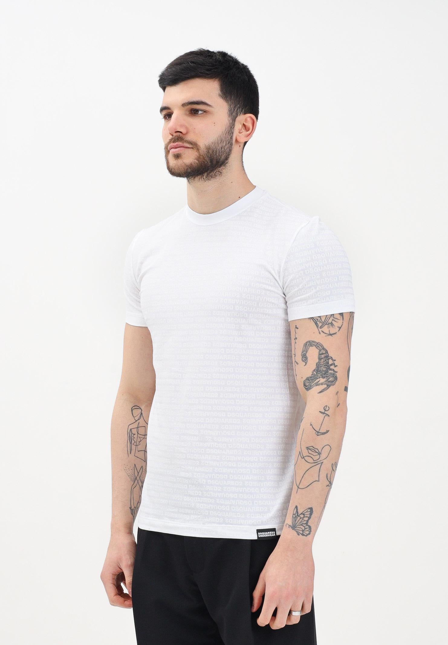 DSQUARED2 T-shirt a manica corta bianca da uomo con micro-logo all-over D9H135510T 100 DSQUARED2