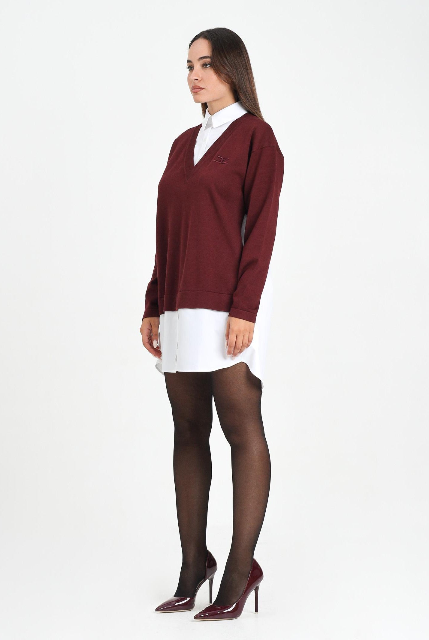 ELISABETTA FRANCHI Abito corto da donna composto da camicia bianca e maglia bordeaux AM09T56E2 CM4 ELISABETTA FRANCHI