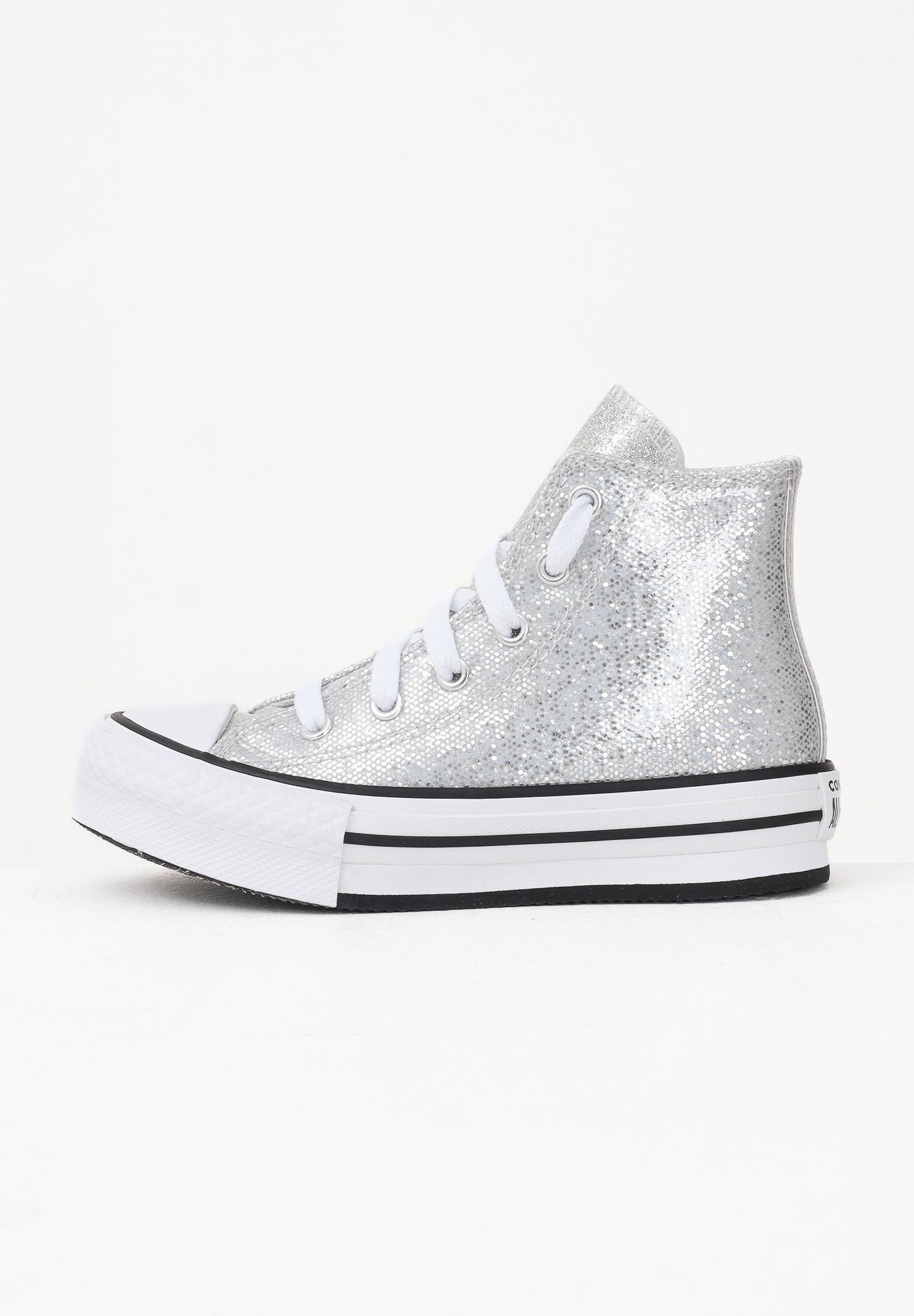 CONVERSE Sneakers Chuck Taylor All Star Lift Platform Disco Glitter argento da bambina A17658C . CONVERSE