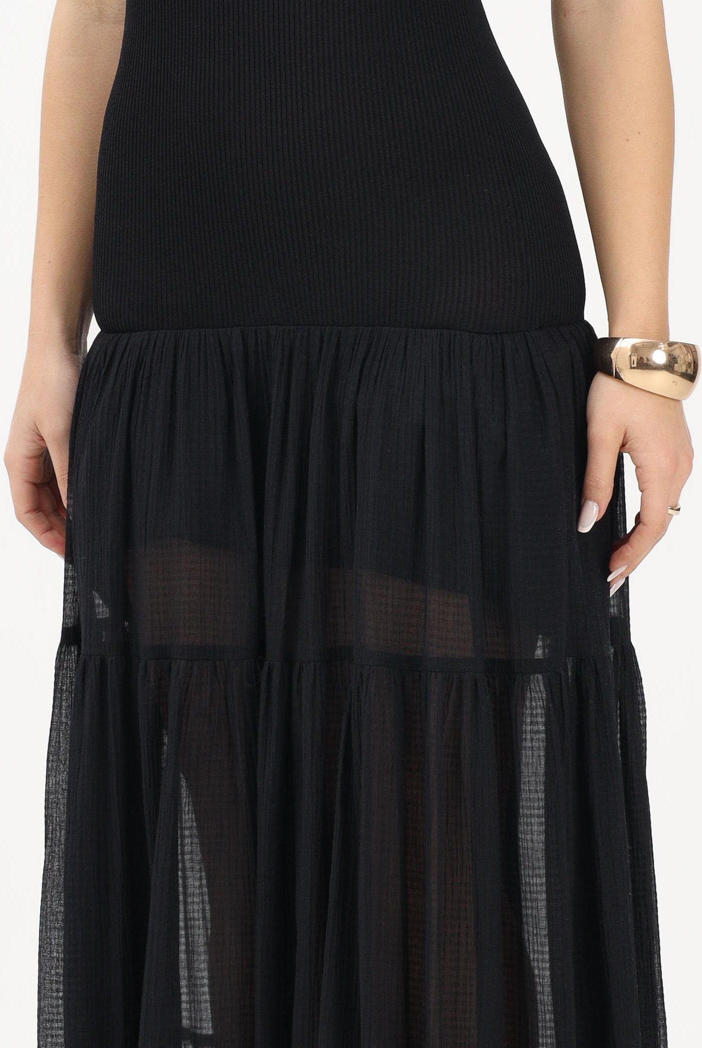 PINKO Abito lungo strapless nero da donna con gonna in voile 107015A3D1 Z99 PINKO