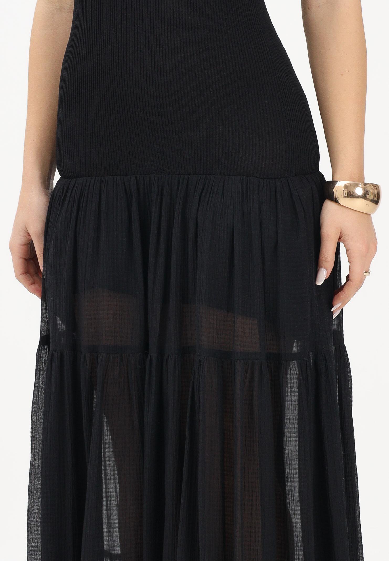 PINKO Abito lungo strapless nero da donna con gonna in voile 107015A3D1 Z99 PINKO