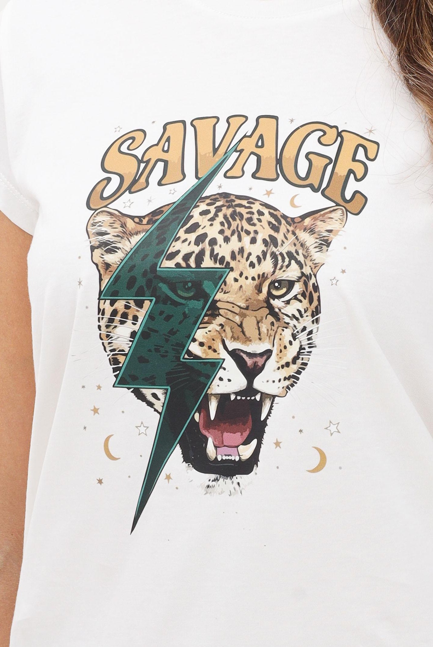 VICOLO T-shirt a manica corta bianca da donna con stampa RF0444 BI VICOLO