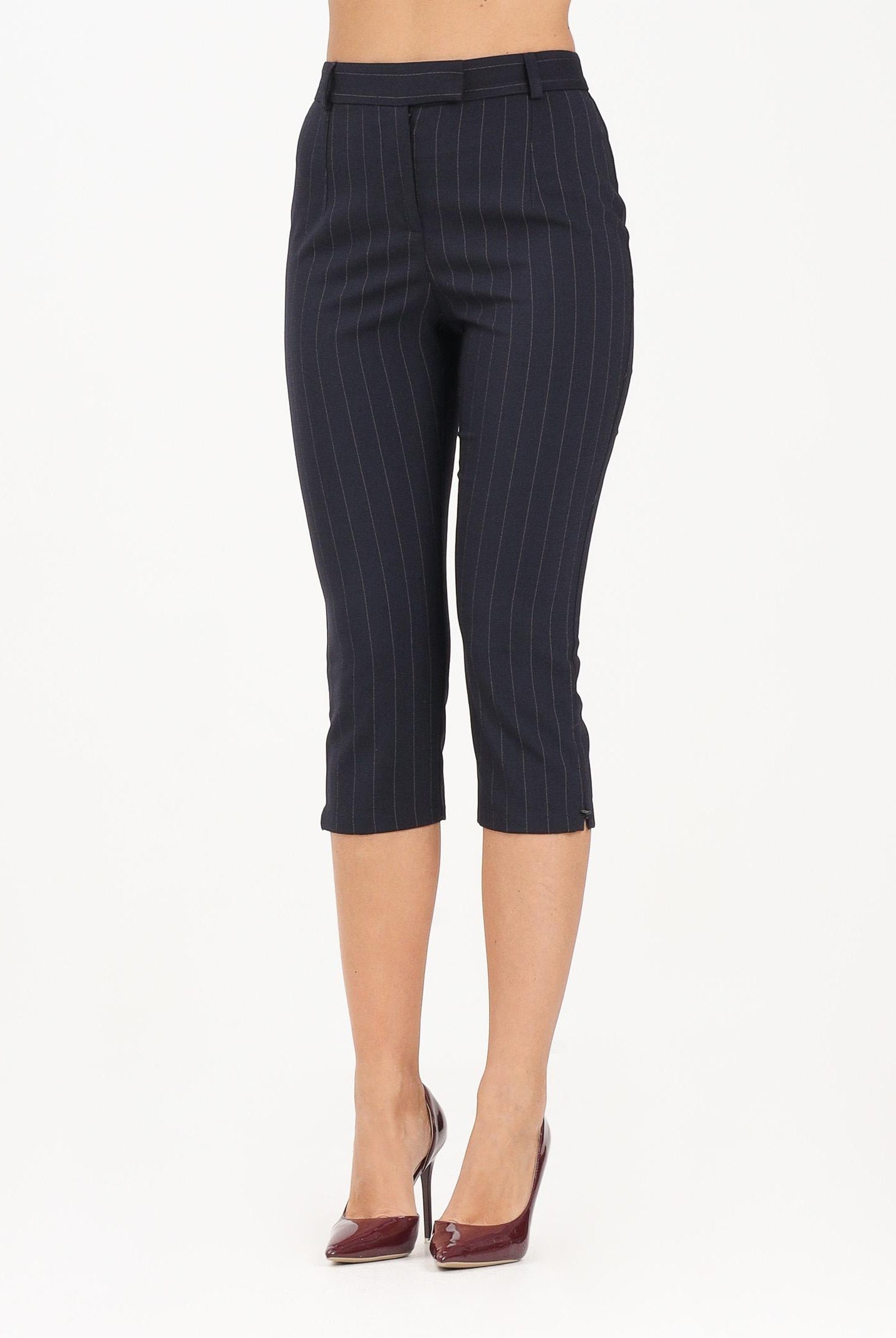 PINKO Pantalone cropped blu da donna con motivo gessato 105672A2QY EZ1 PINKO