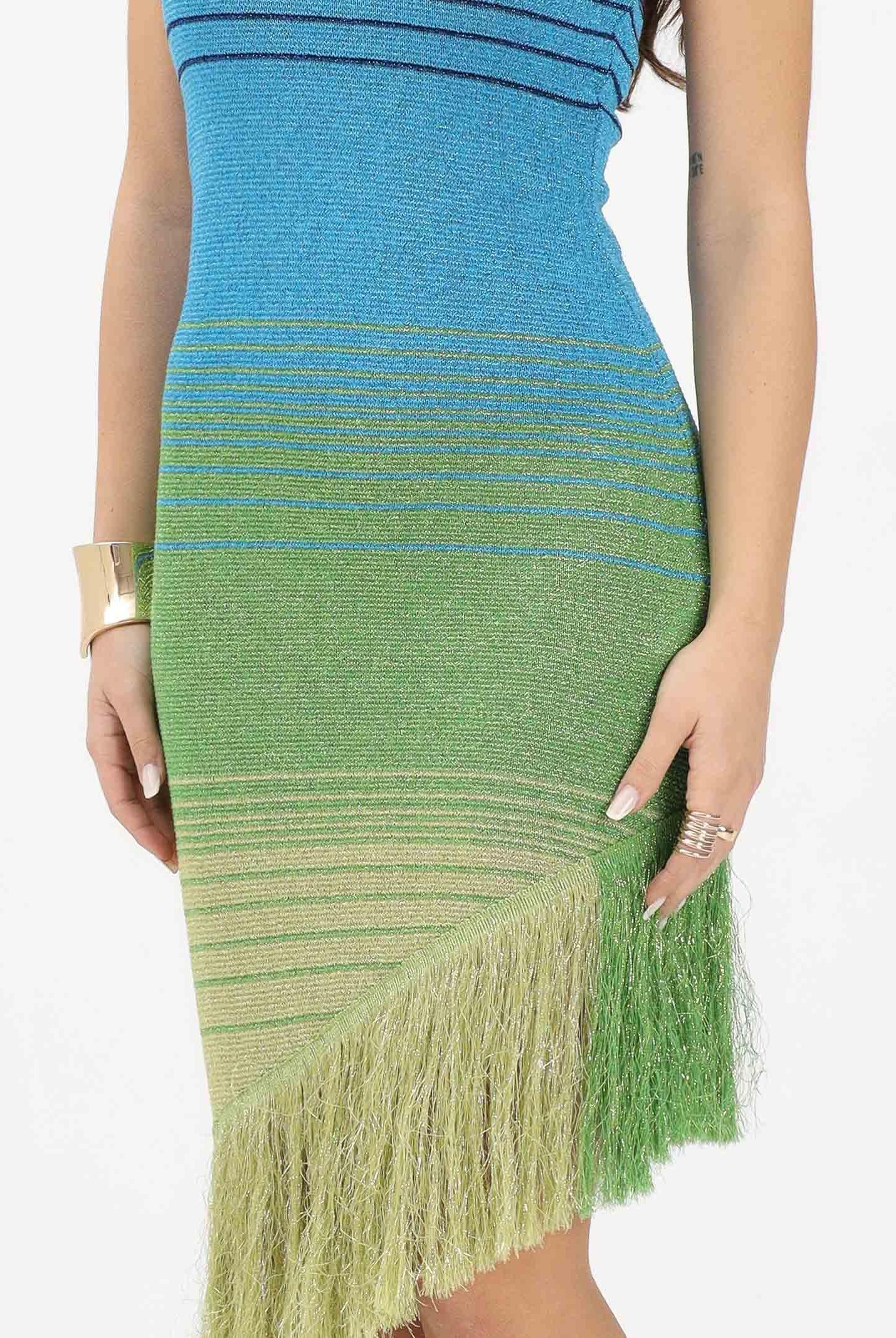 AKEP Abito corto multicolore da donna con frange e lavorazione sfumata VSKD13296 V1 AKEP