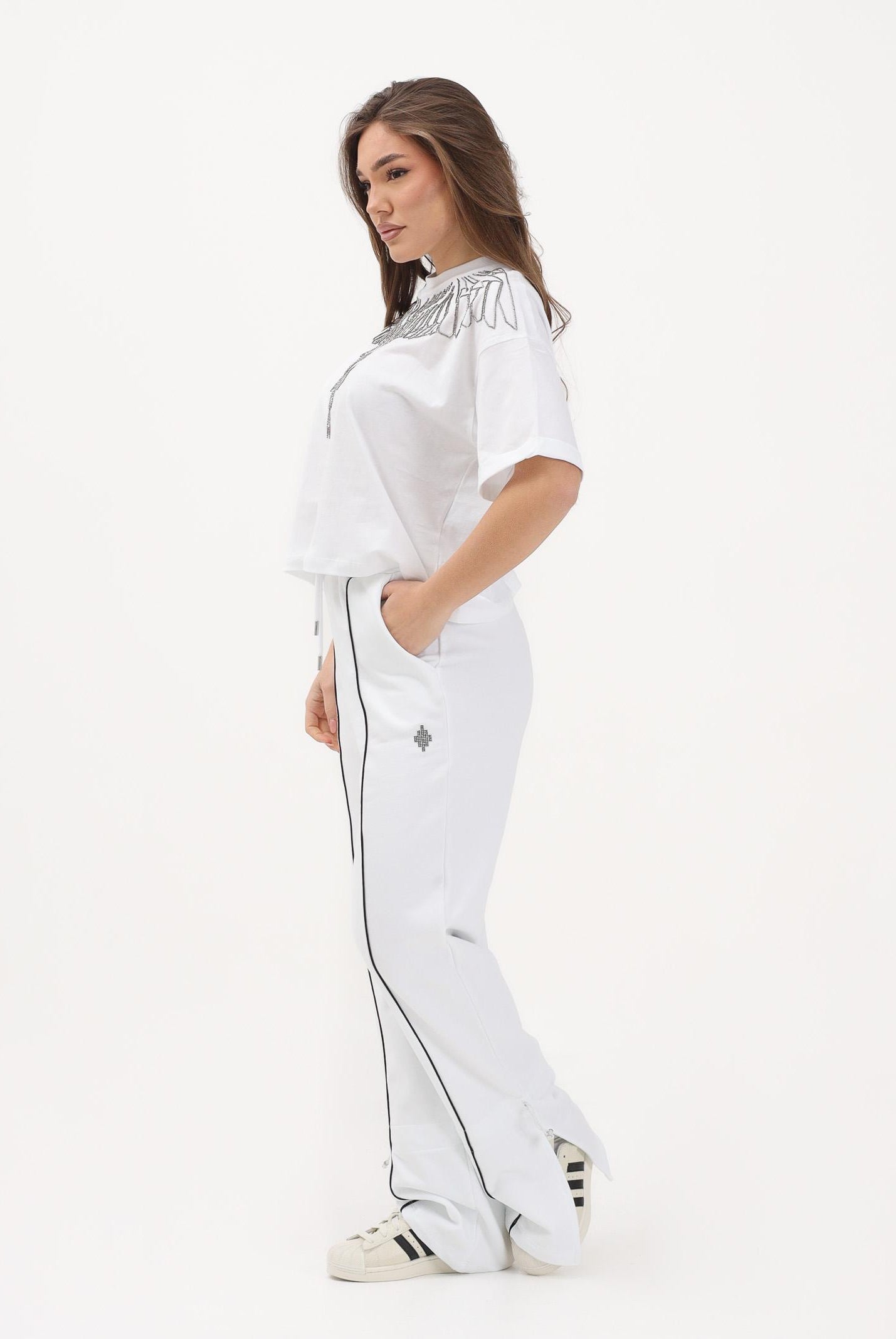 MARCELO BURLON COUNTY OF MILAN Pantalone sportivo bianco da donna 26ECM30145 BI MARCELO BURLON COUNTY OF MILAN