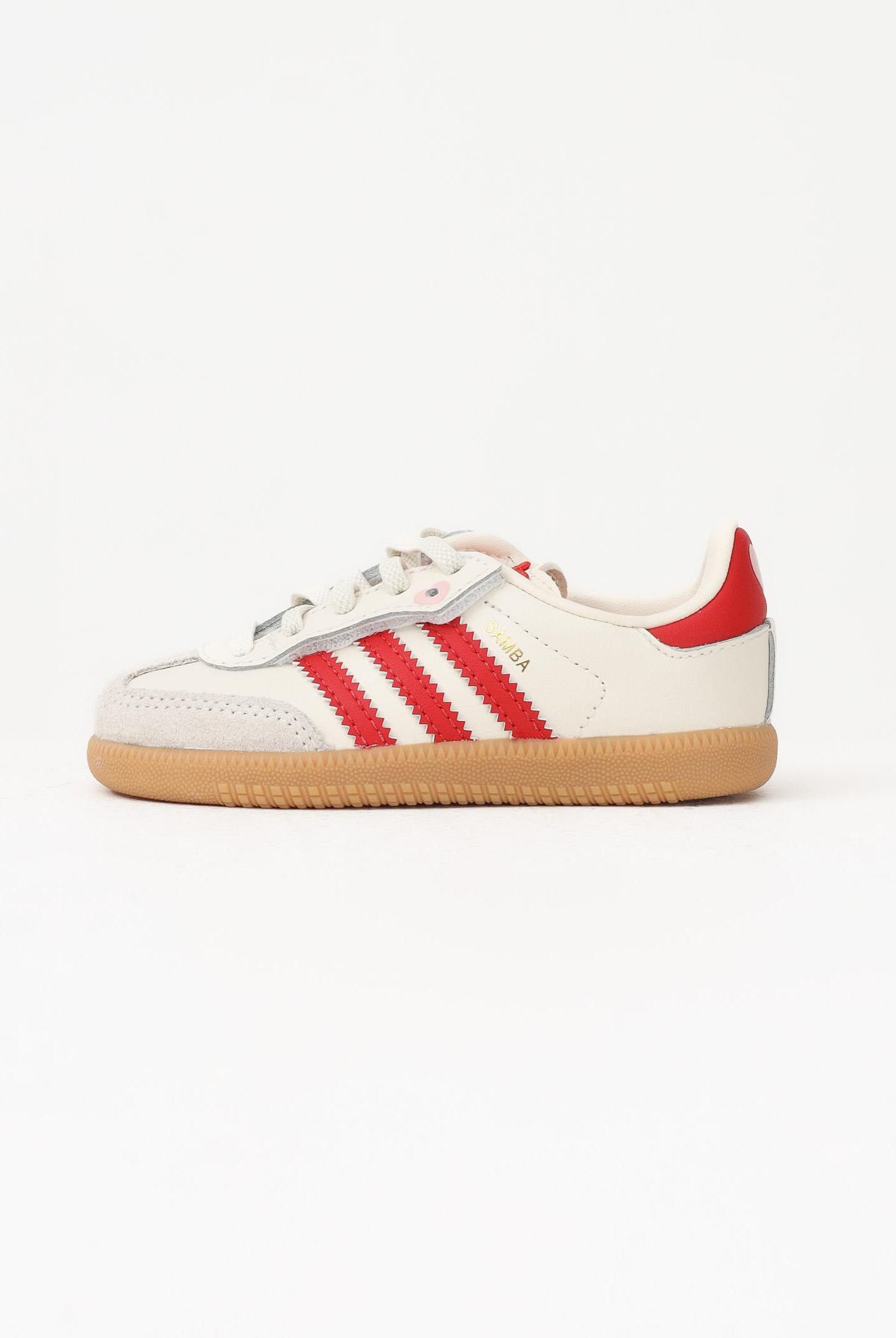 ADIDAS ORIGINALS Sneakers SAMBA ELASTIC LACES beige e rosse da neonato KI6682 . ADIDAS ORIGINALS