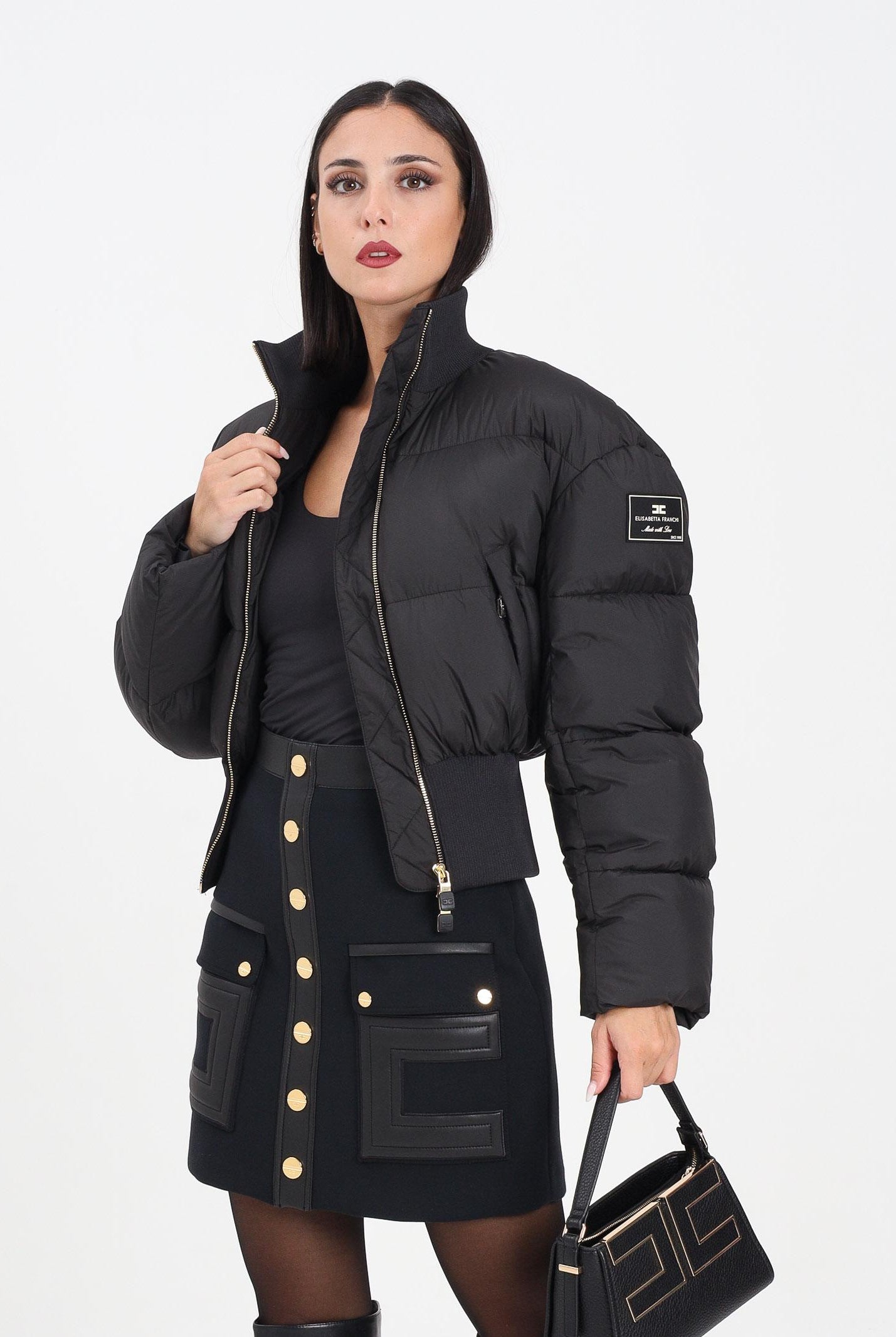 ELISABETTA FRANCHI Bomber nero da donna con patch logo PI85D56E2 110 ELISABETTA FRANCHI