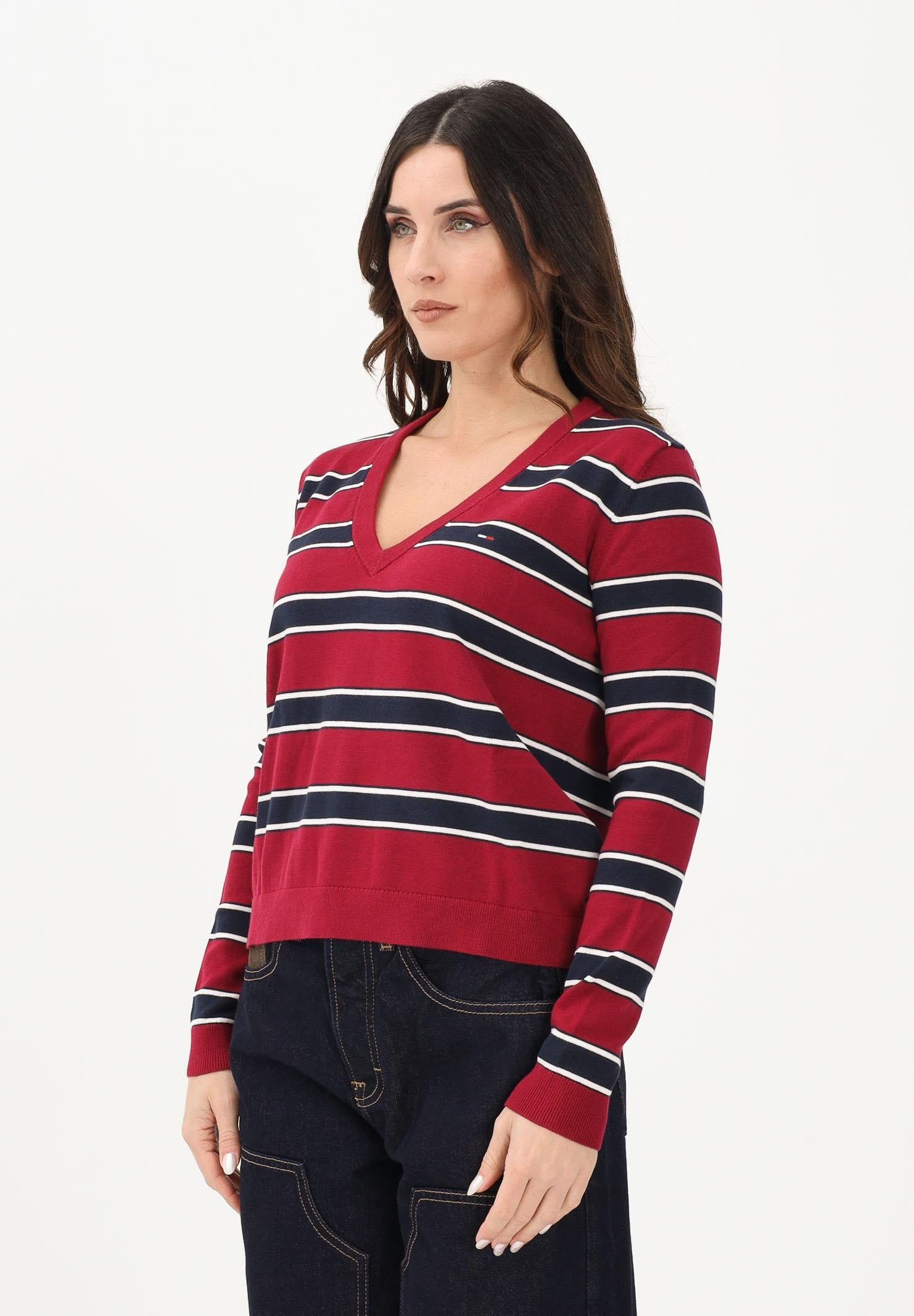 TOMMY JEANS Maglioncino bordeaux e blu da donna con motivo a righe DW0DW19888 0E3 TOMMY JEANS