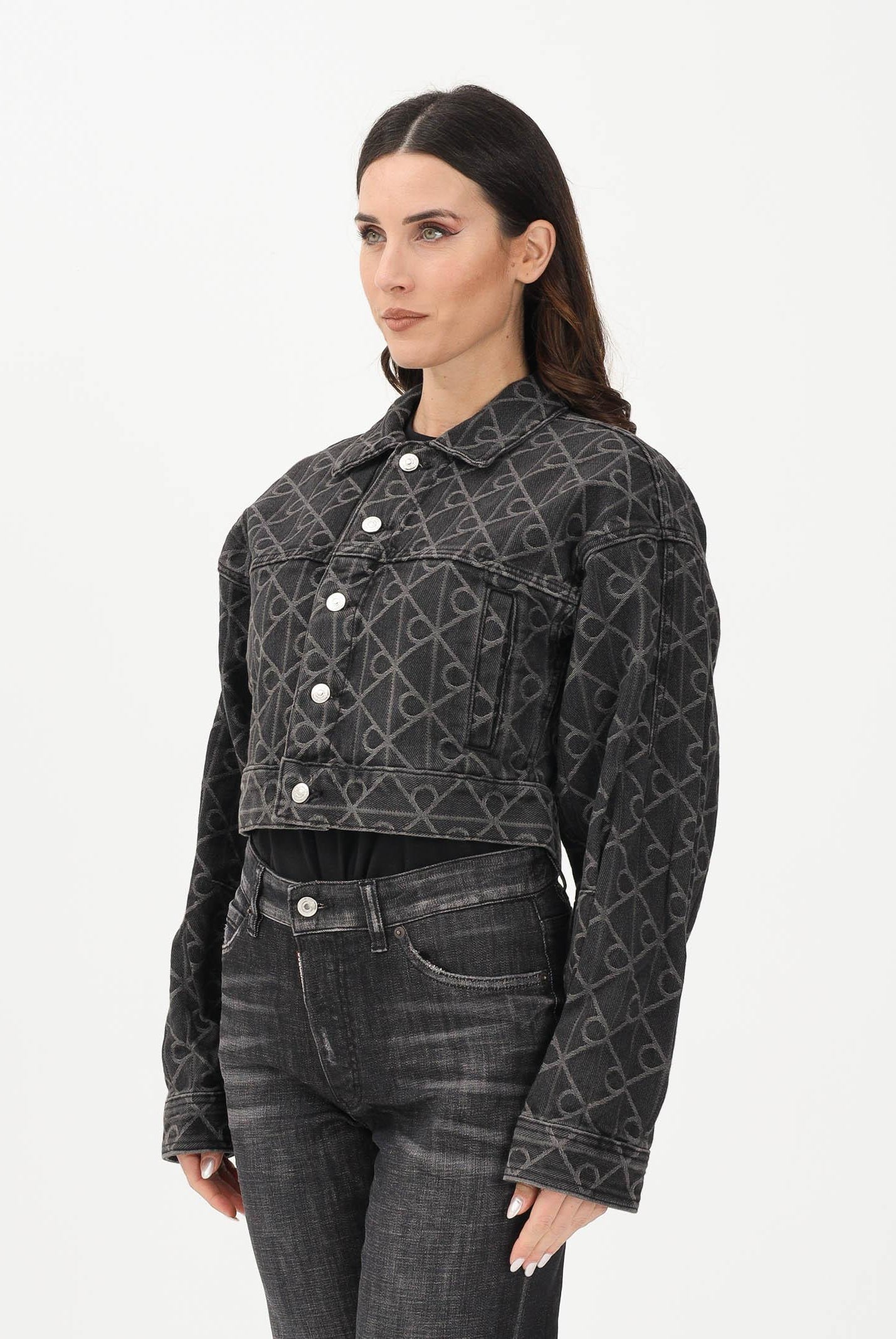 CALVIN KLEIN JEANS Giubbotto in denim nero da donna con motivo logo LV047E621GYCL . CALVIN KLEIN JEANS
