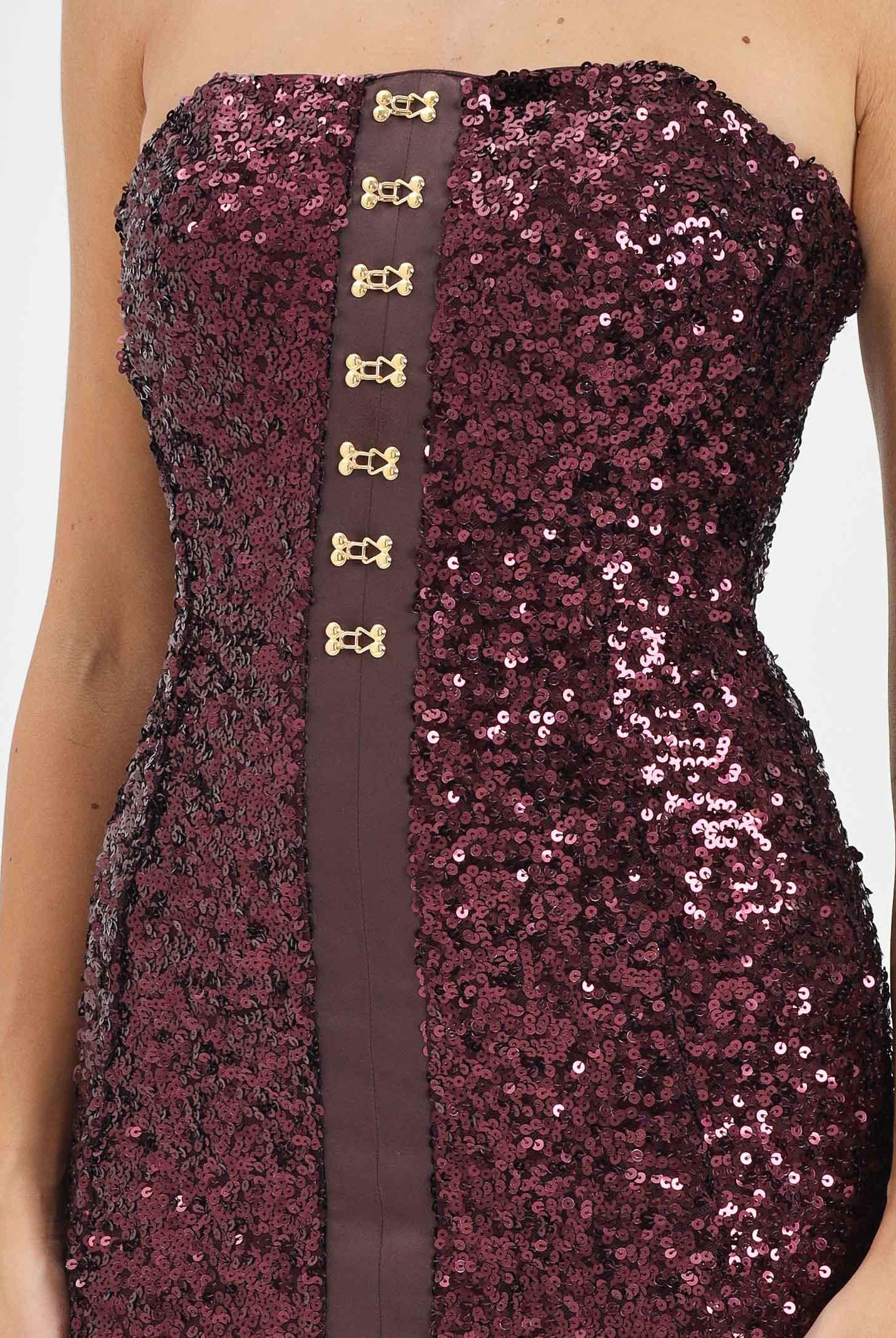 ELISABETTA FRANCHI Abito midi bordeaux da donna completamente ricoperto di paillettes AB88357E2 EA4 ELISABETTA FRANCHI