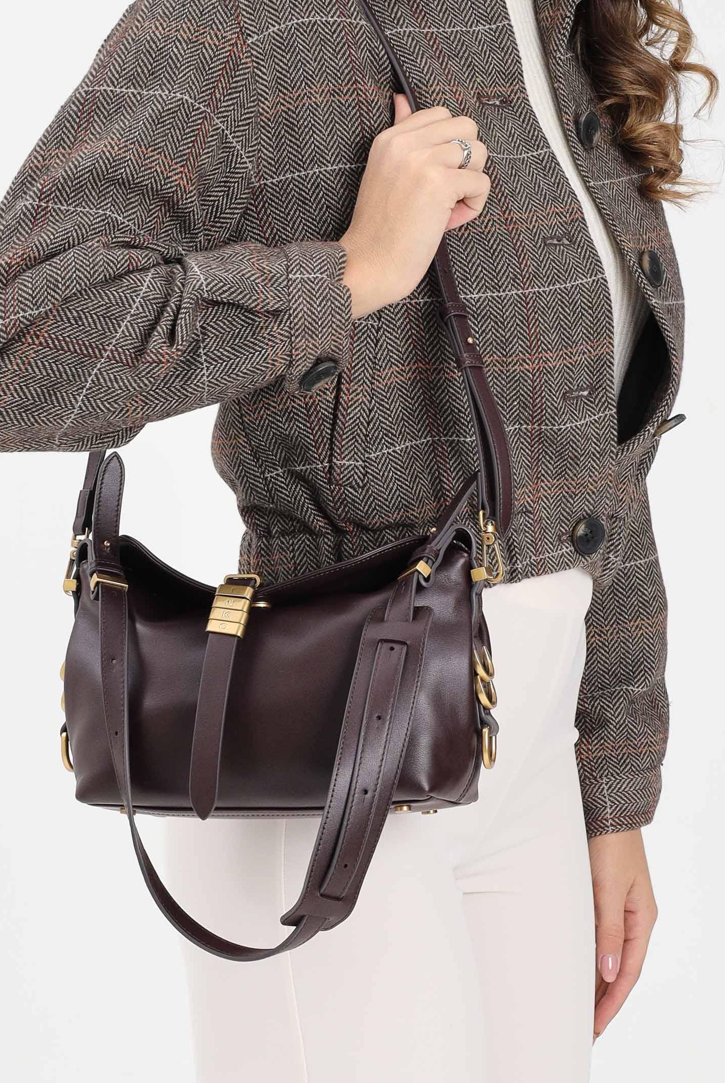 PINKO Borsa a spalla Saddle Bag Baguette marrone da donna 105895A1ZX LA7Q PINKO