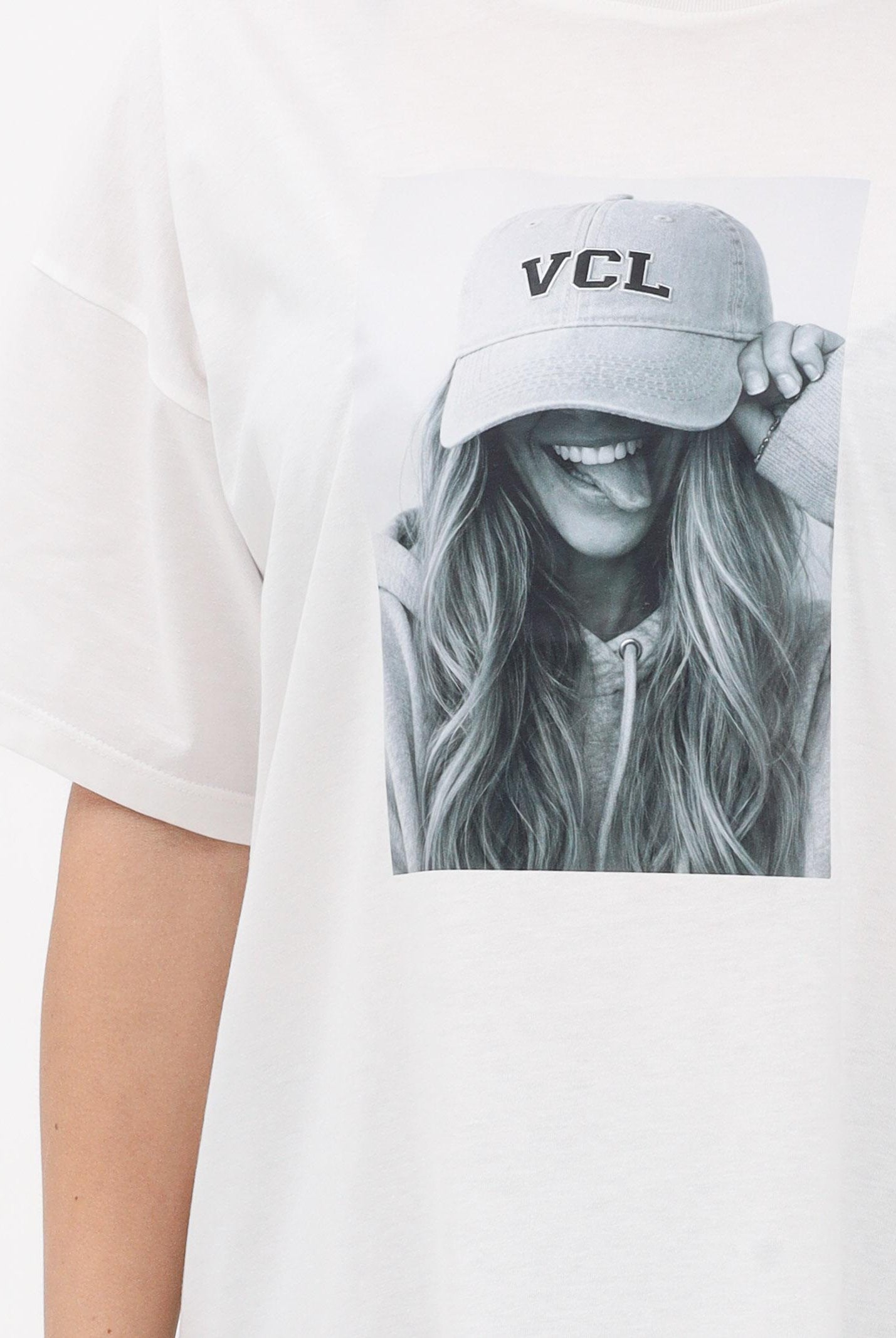 VICOLO T-shirt a manica corta bianca da donna con stampa RAB0495 02 VICOLO