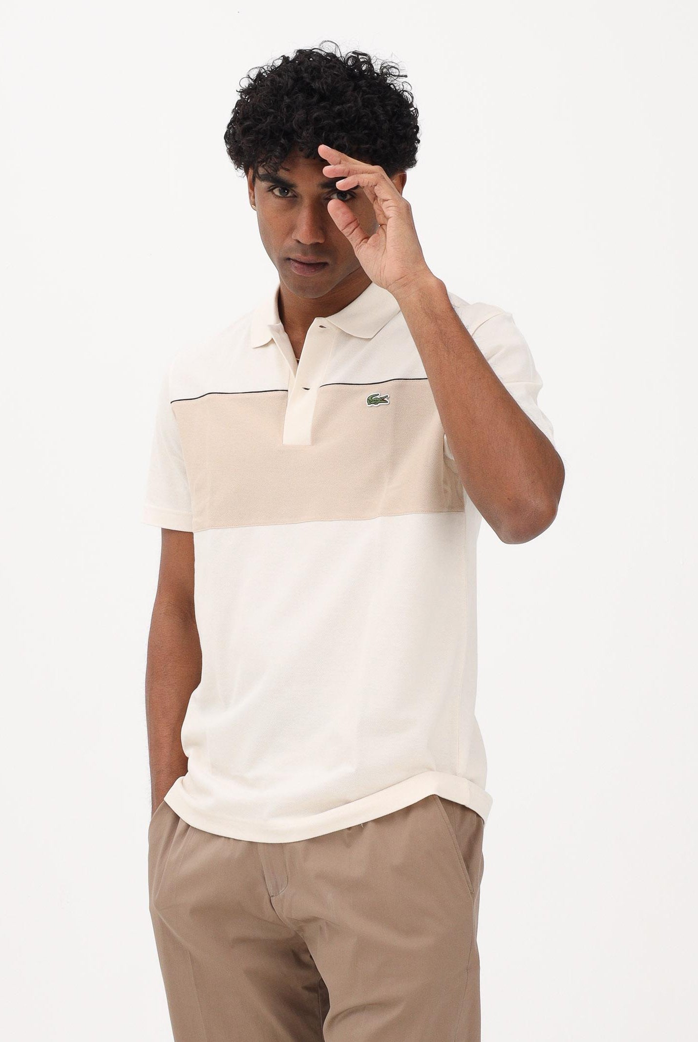 LACOSTE Polo a manica corta beige da uomo con motivo color block PH0895 3RR LACOSTE