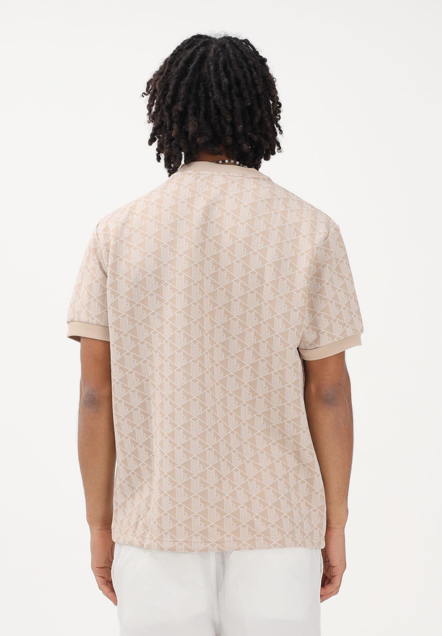 LACOSTE T-shirt a manica corta beige da uomo con monogramma jacquard TH1197 8GI LACOSTE