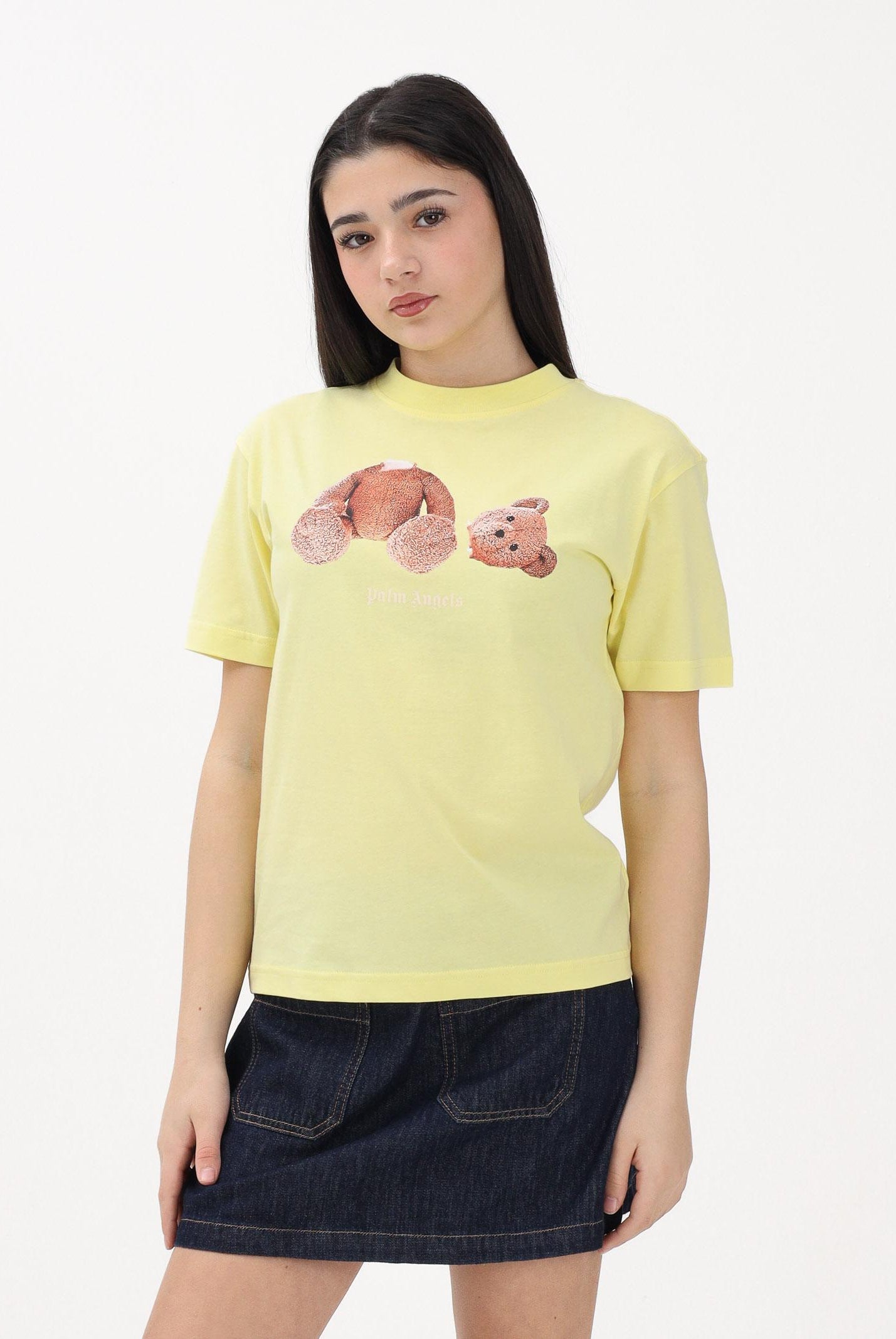 PALM ANGELS T-shirt a manica corta gialla per donna, ragazzi e bambini con stampa orso PGAA002S26JER002 020 PALM ANGELS