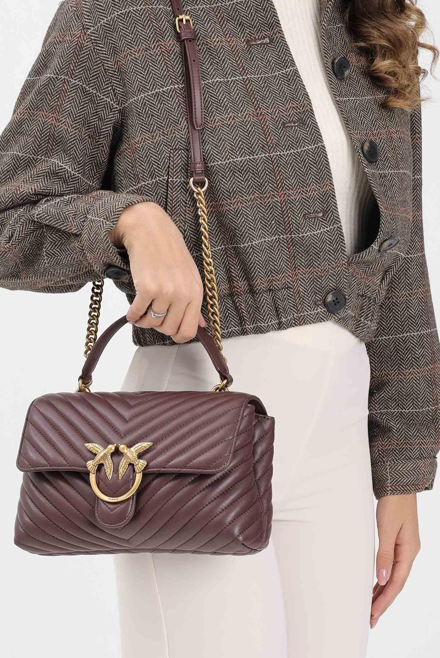 PINKO Borsa a mano Classic Love Bag Puff da donna in nappa trapuntata marrone 100043A0GK L86Q PINKO