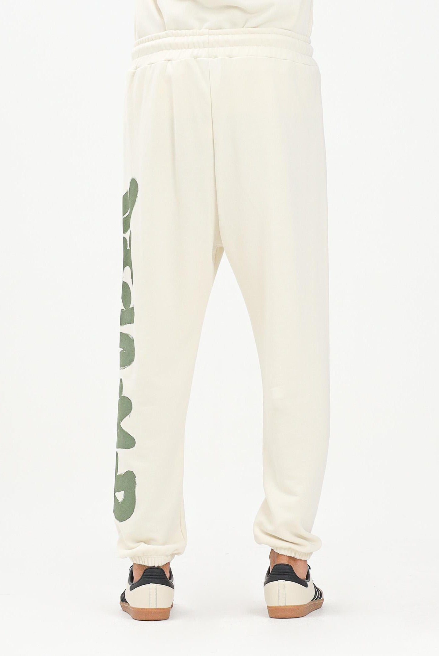 DISCLAIMER Pantalone sportivo panna da uomo con stampa logo verde 25IDS55101 LAVE DISCLAIMER