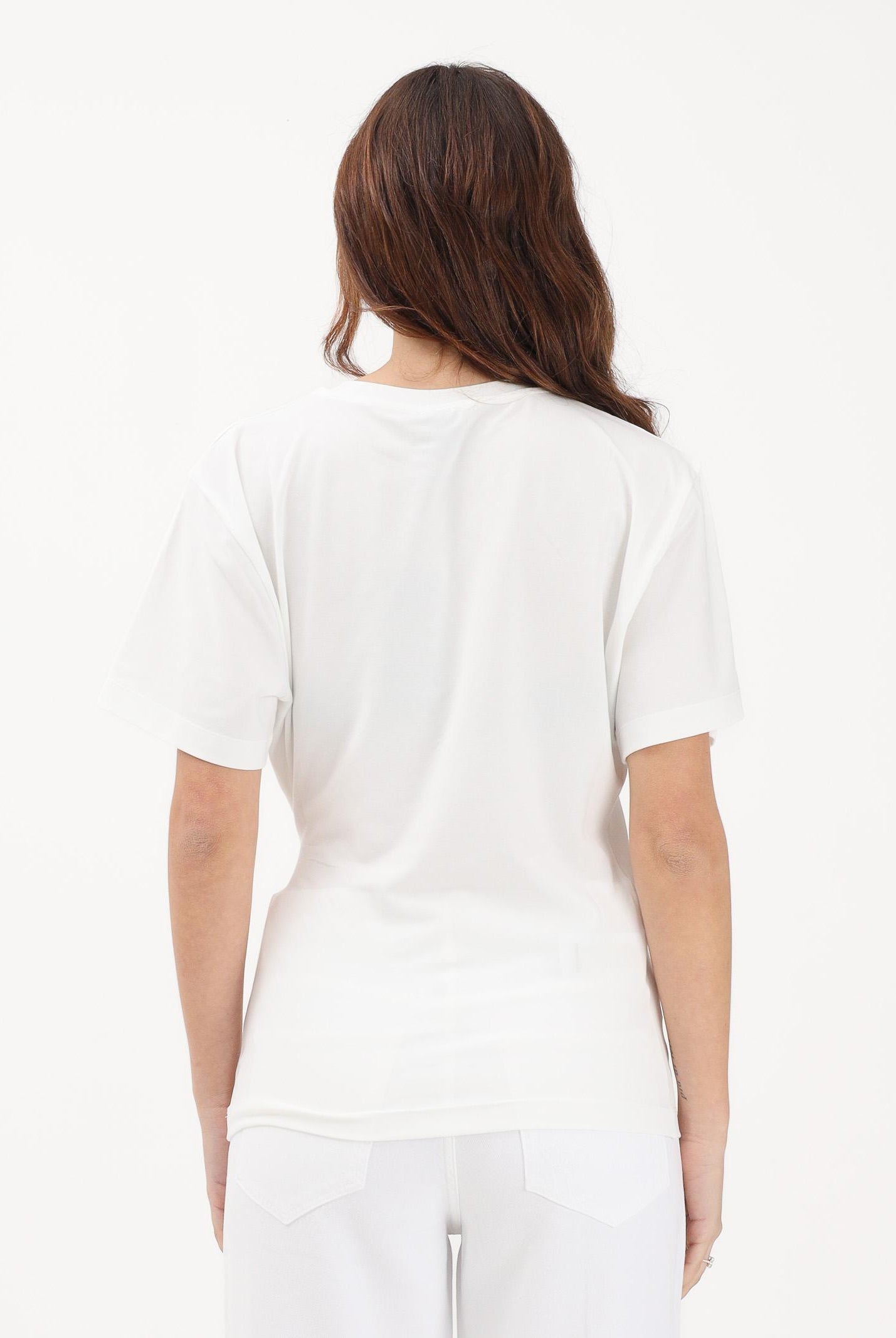 PINKO T-shirt a manica corta bianca da donna con drappeggio e dettaglio dorato 106455A35D Z05 PINKO