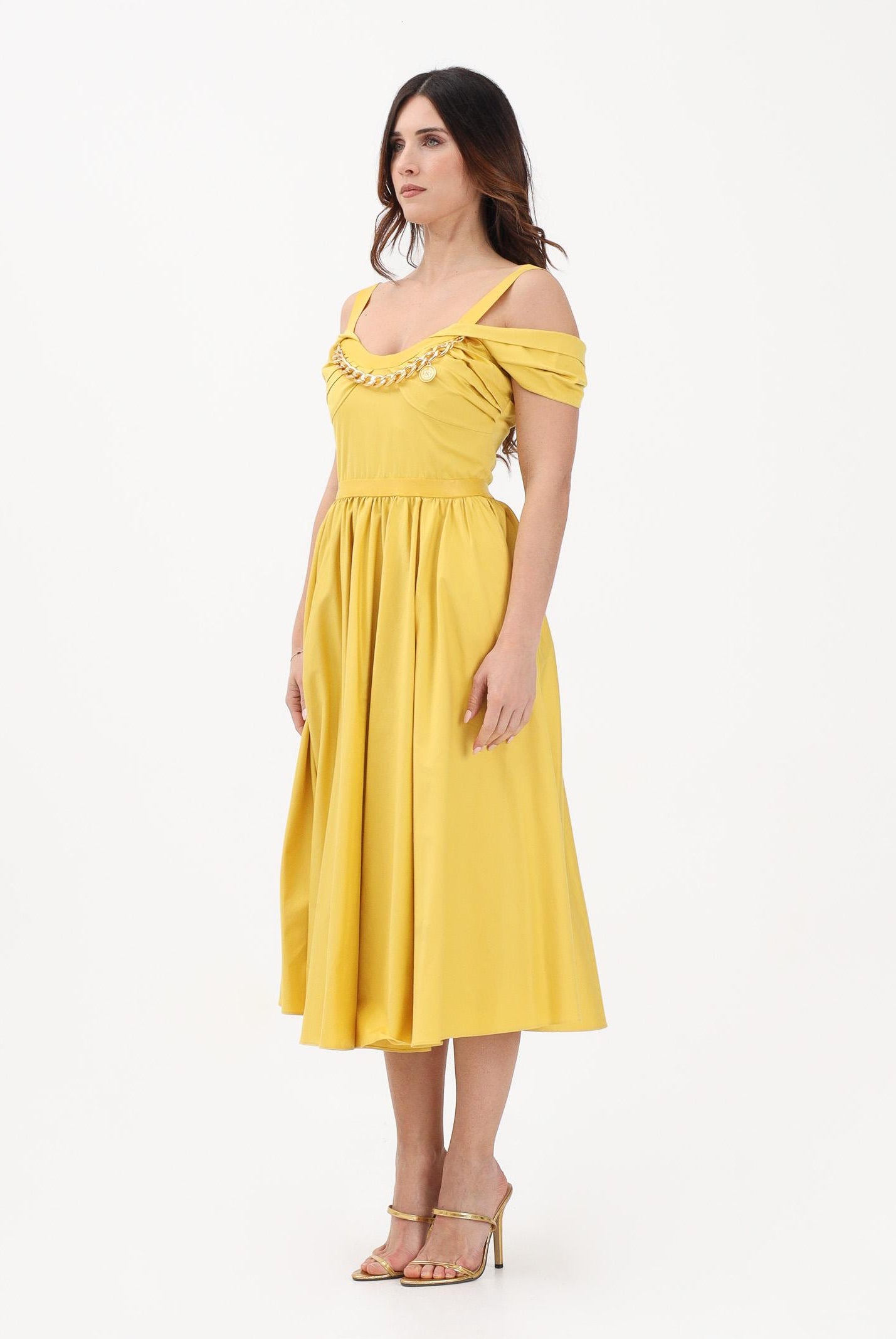 ELISABETTA FRANCHI Abito midi giallo da donna con catena gioiello AB92161E2 EV4 ELISABETTA FRANCHI