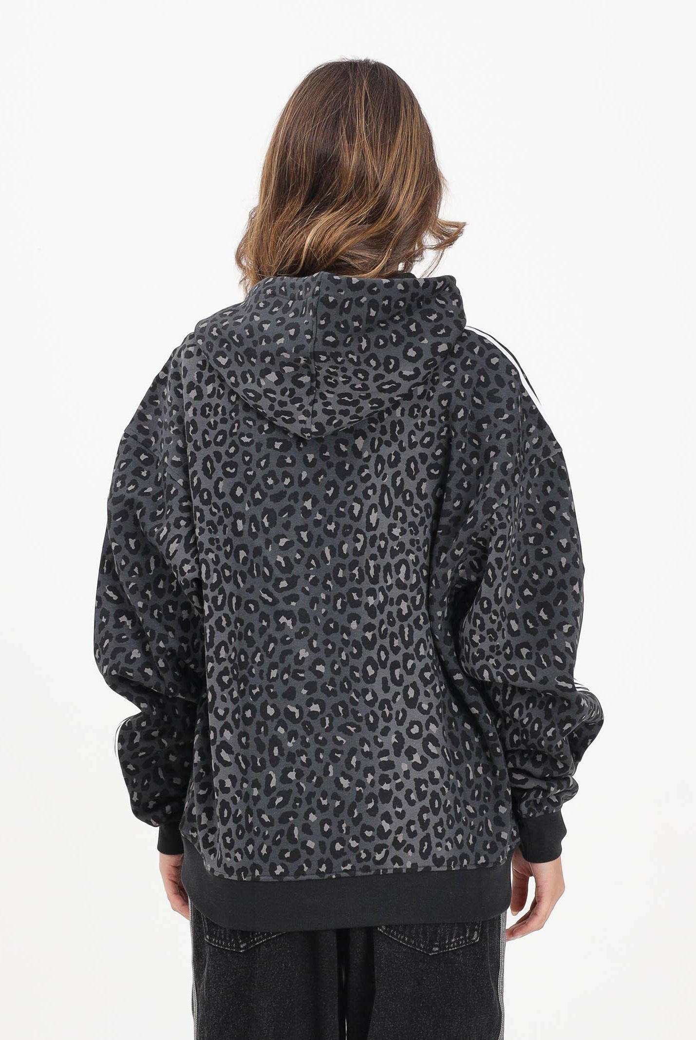 ADIDAS ORIGINALS Felpa con cappuccio Leo All Over Print Loose nera da donna JV7561 ADIDAS ORIGINALS