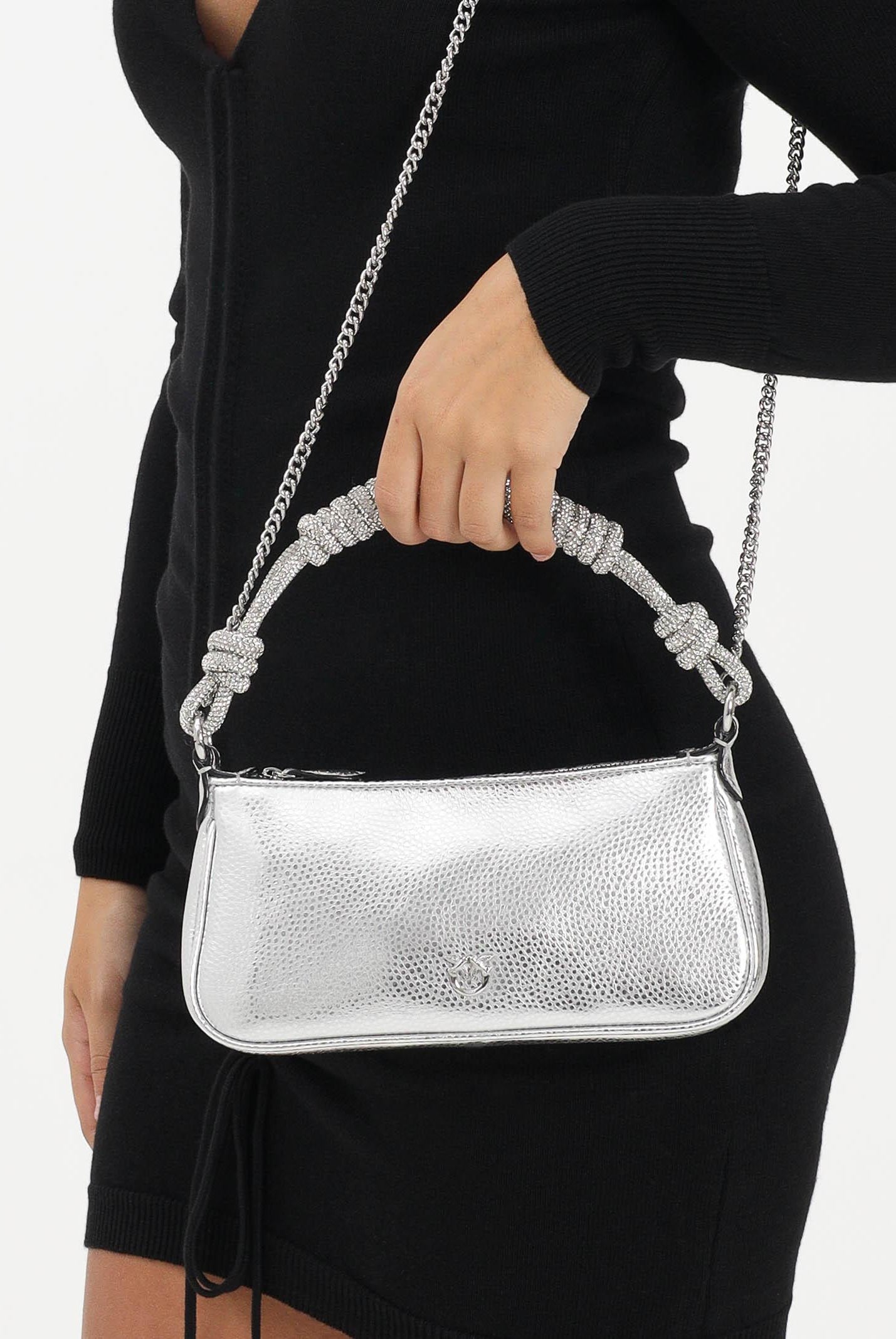 PINKO Borsa a spalla Mini Half Moon Baguette argento da donna 105915A2WD ZZFN PINKO