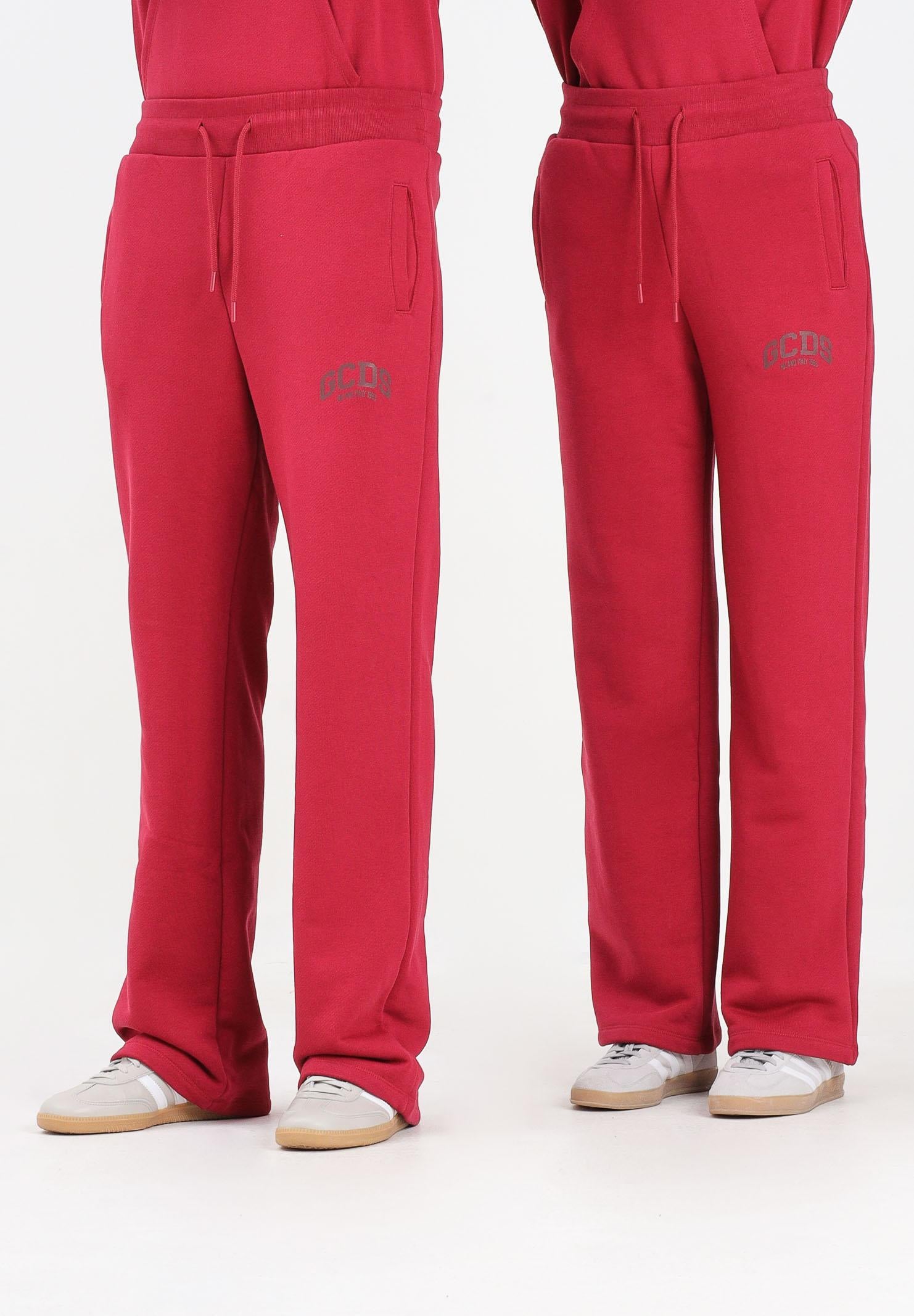 GCDS Pantalone sportivo bordeaux per uomo e donna con stampa logo B2EW3001JD1 49 GCDS