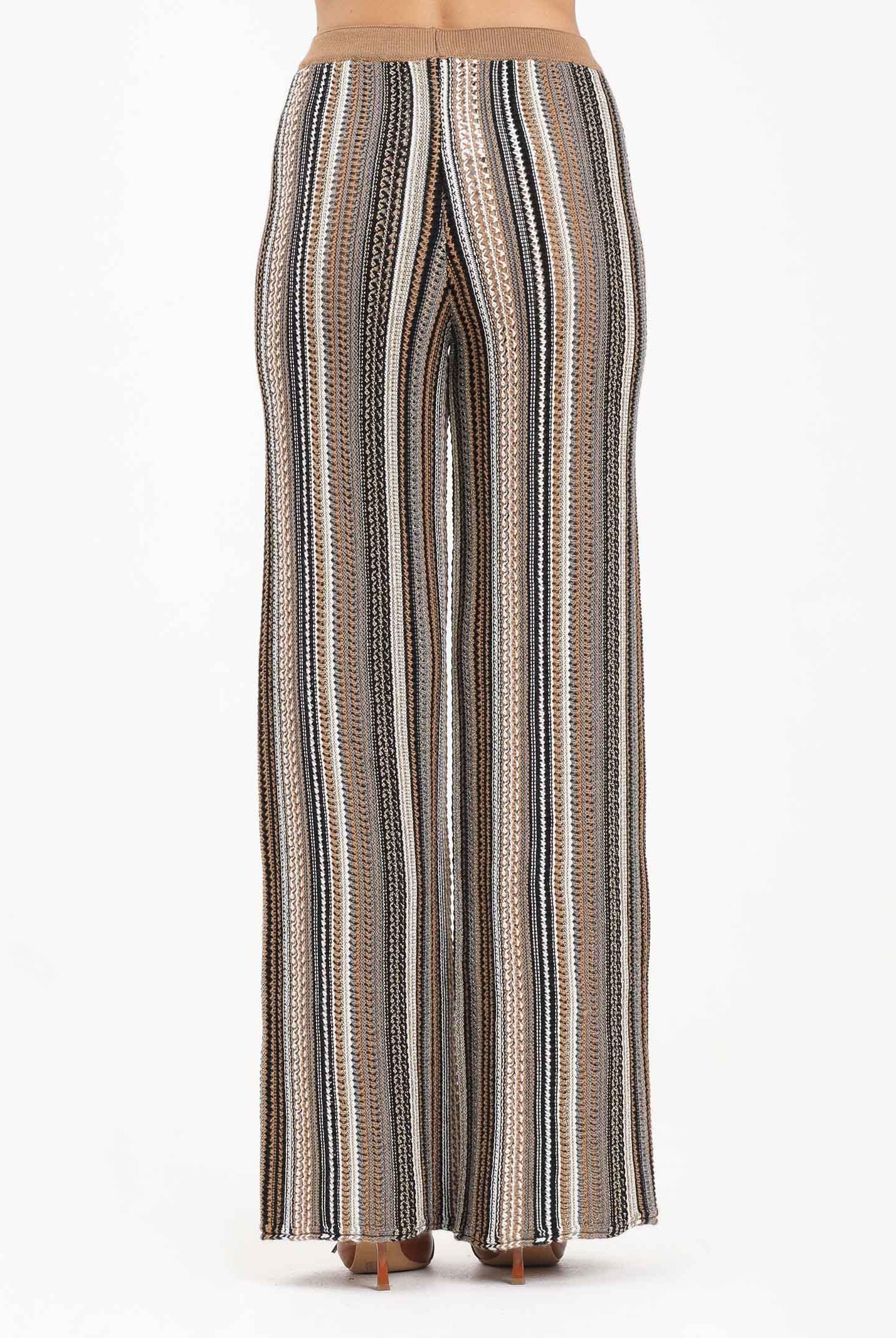 AKEP Pantalone a gamba dritta in maglia lavorata con righe multicolor da donna PTKD11003 V2 AKEP