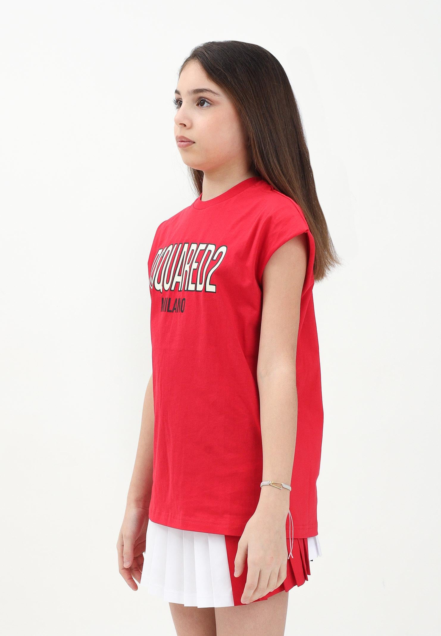 DSQUARED2 T-shirt senza maniche rossa per donna, ragazzi e bambini con stampa logo DQ2900D0A47 DQ405 DSQUARED2